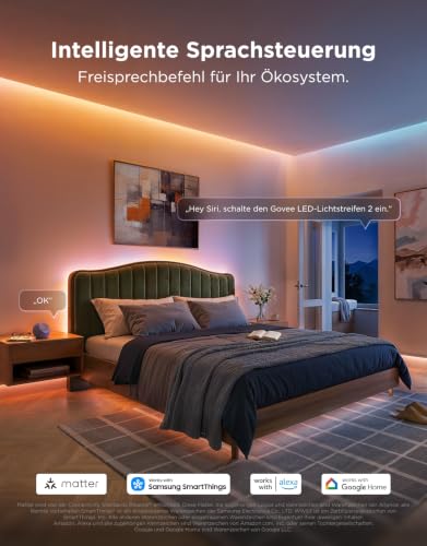 Detalle de Govee LED Strip Light 5m RGBWWIC mit LuminBlend+ – smarte Farbverläufe inkl. DreamView und Matter-Kompatibilität