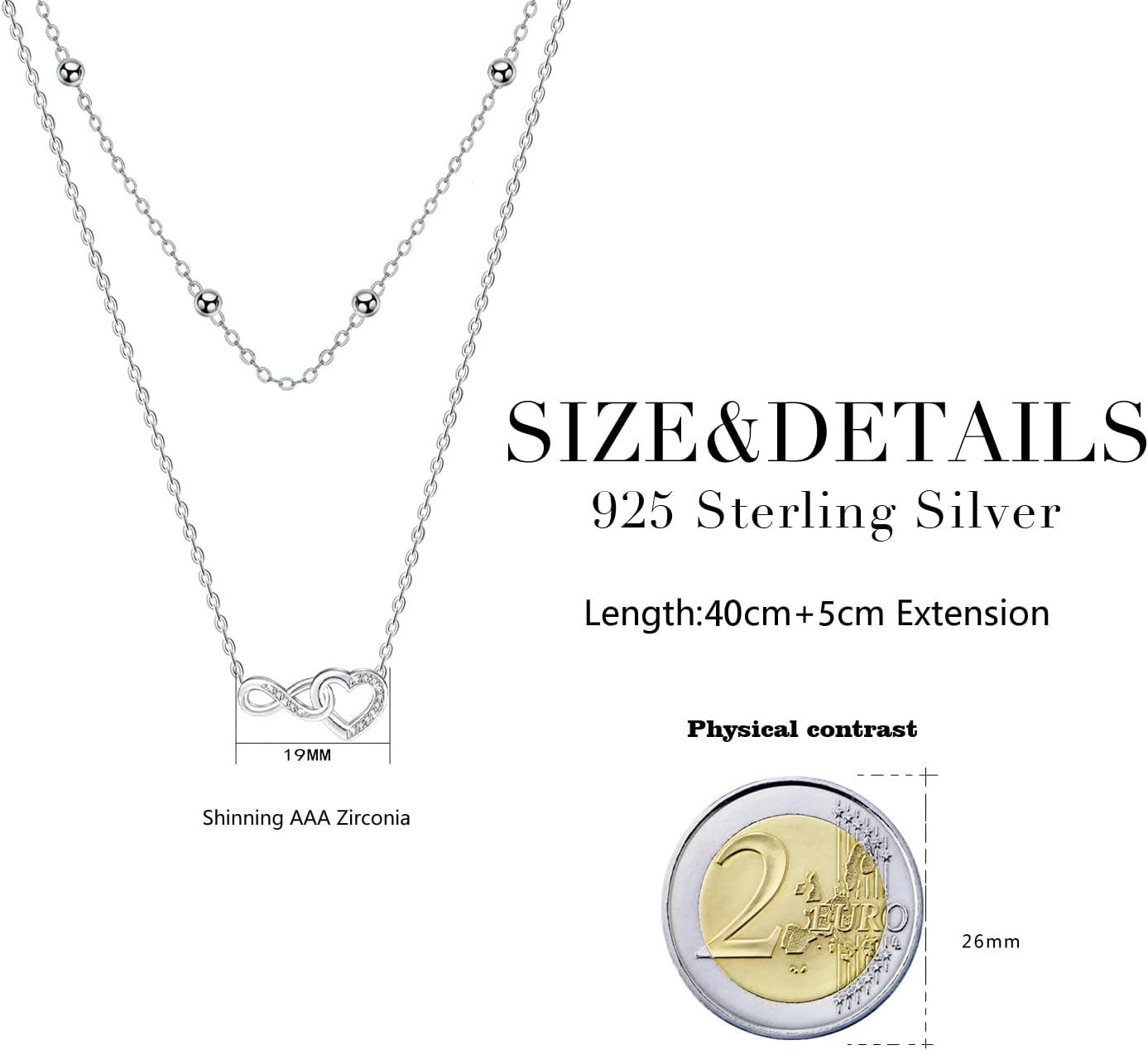 Thumbnail 5 de Micory Herz Kette für Damen – 925 Sterling Silber mit Zirkonia, verstellbar 45+5 cm