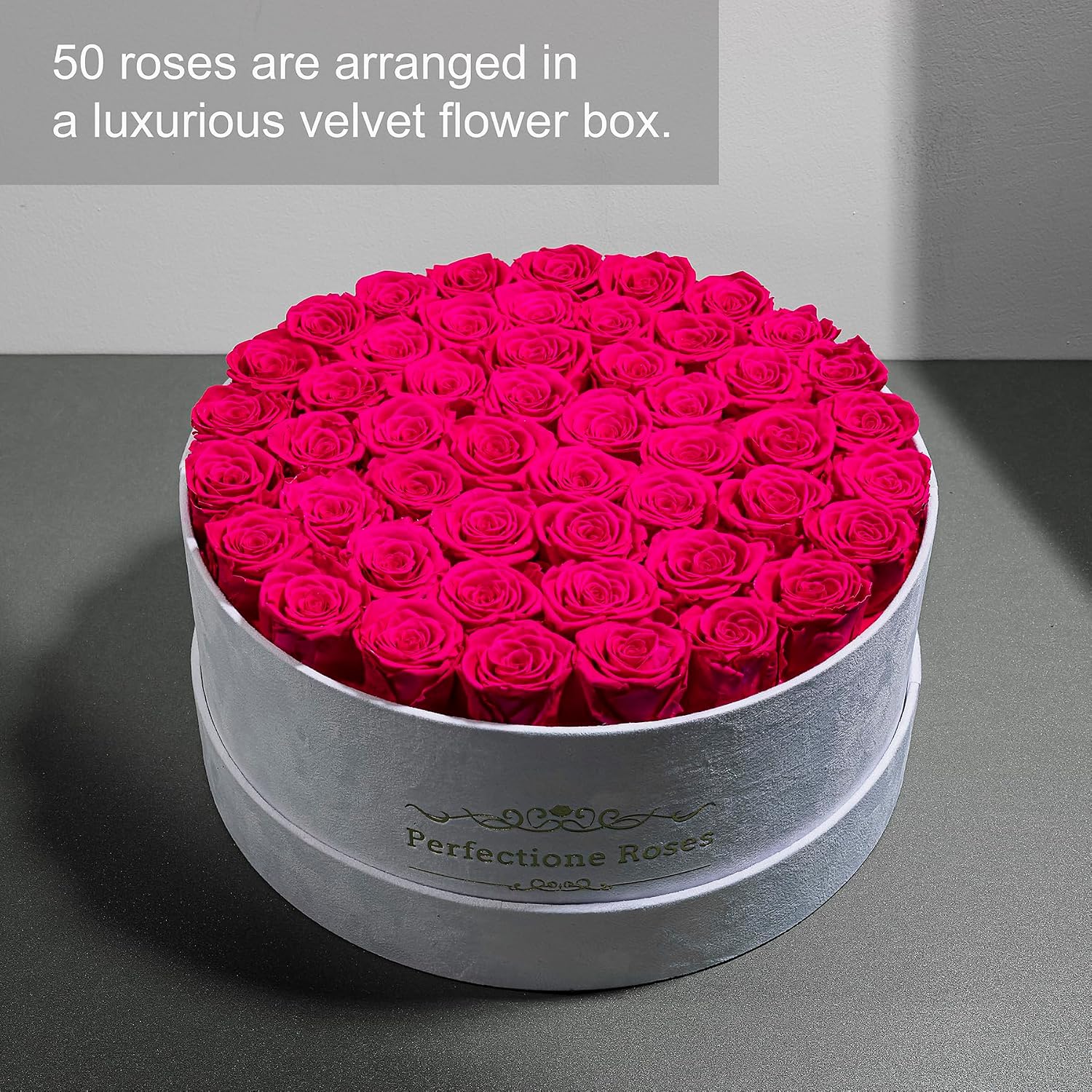 Thumbnail 1 de 50 Piece Roses in a Velvet Box Preserved Flowers (Radiant Pink) — Gift-Ready Keepsake Bouquet