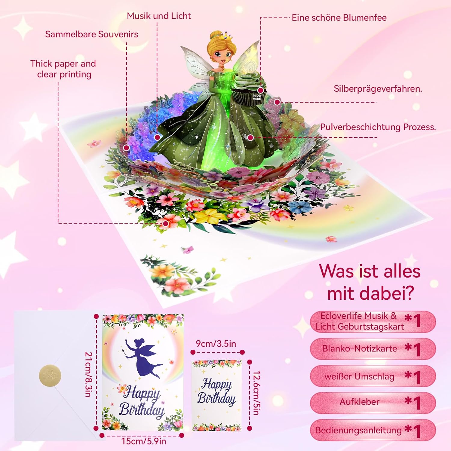 Thumbnail 5 de Geburtstagskarte für Mädchen mit Musik und Pop-up-Design „Happy Birthday“ (mit Lichtern)