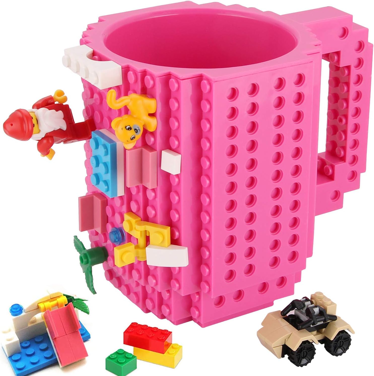 Detalle de Sinnsally MKB771 Build-On Brick Mug, Pink, 450 ml, Building-Block Surface