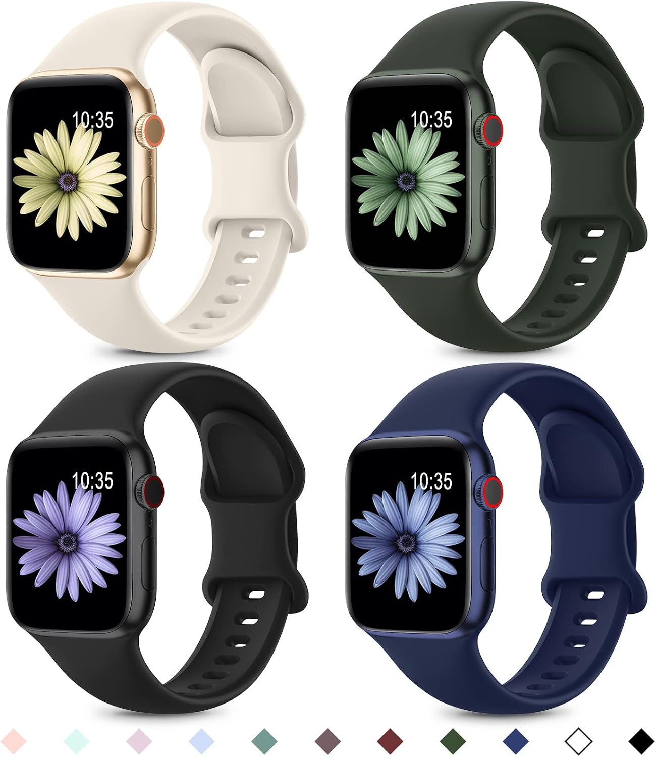 Thumbnail 6 de Higgs 4 Pack Sport Straps for Apple Watch (11/10, 42mm/40mm/41mm/38mm) – Soft Silicone Replacement Bands