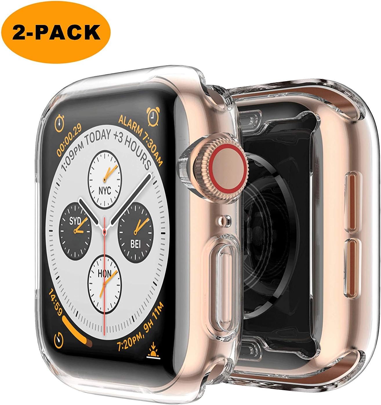 Detalle 2 de Piuellia 2-Pack Transparent Case Screen Protector for Apple Watch 44mm (SE3/SE2/SE/6/5/4) – Ultra-Thin TPU Cover
