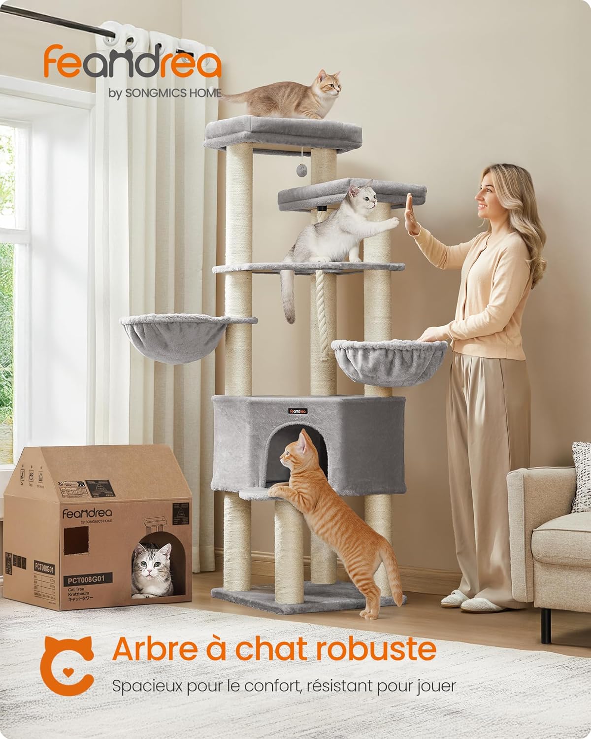 Thumbnail 1 de Feandrea Grand Arbre à Chat – Tour de Jeux XXL à 5 niveaux, 13 poteaux en sisal 11 cm Ø, 186,7 cm