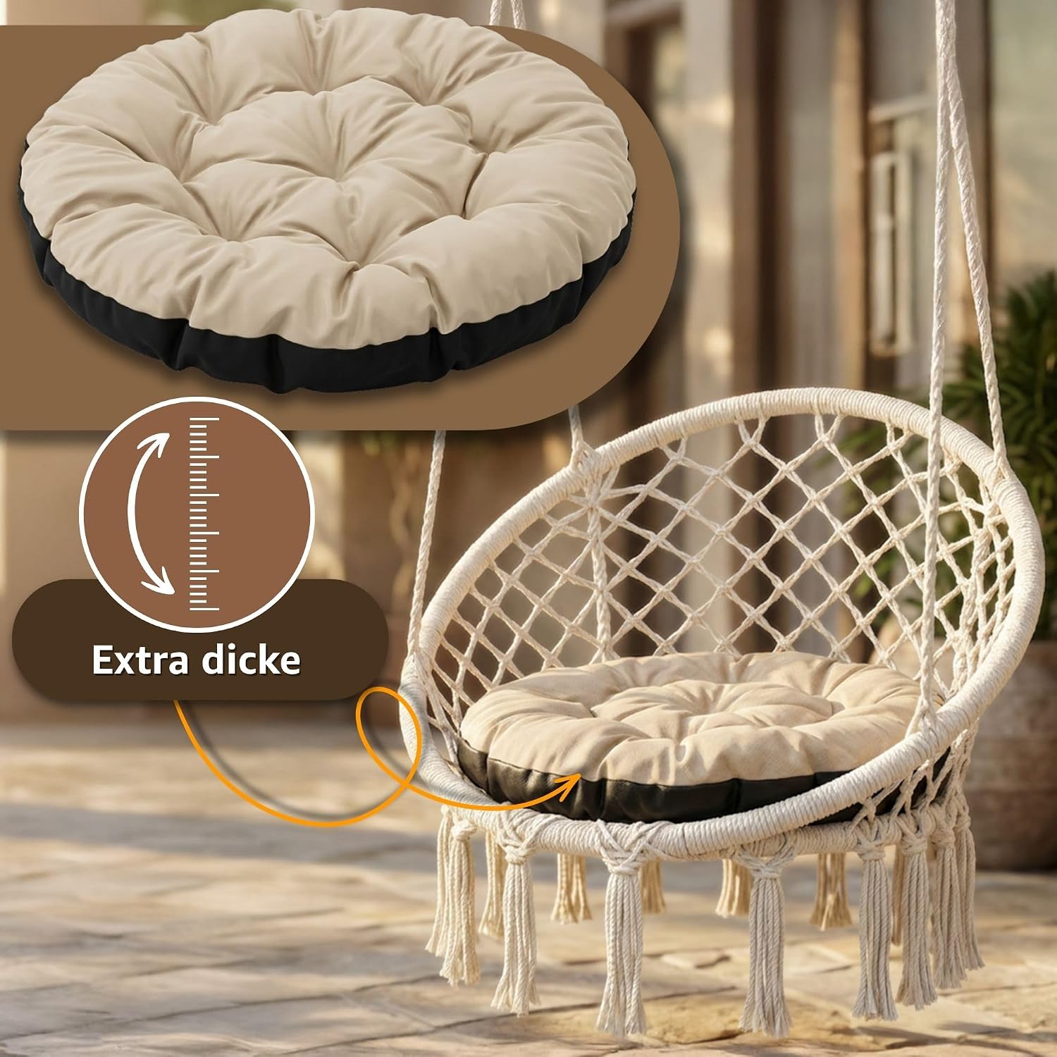 Detalle de Amazinggirl rond tuinstoelkussen 60 cm, waterafstotend, grafiet, linnenlook