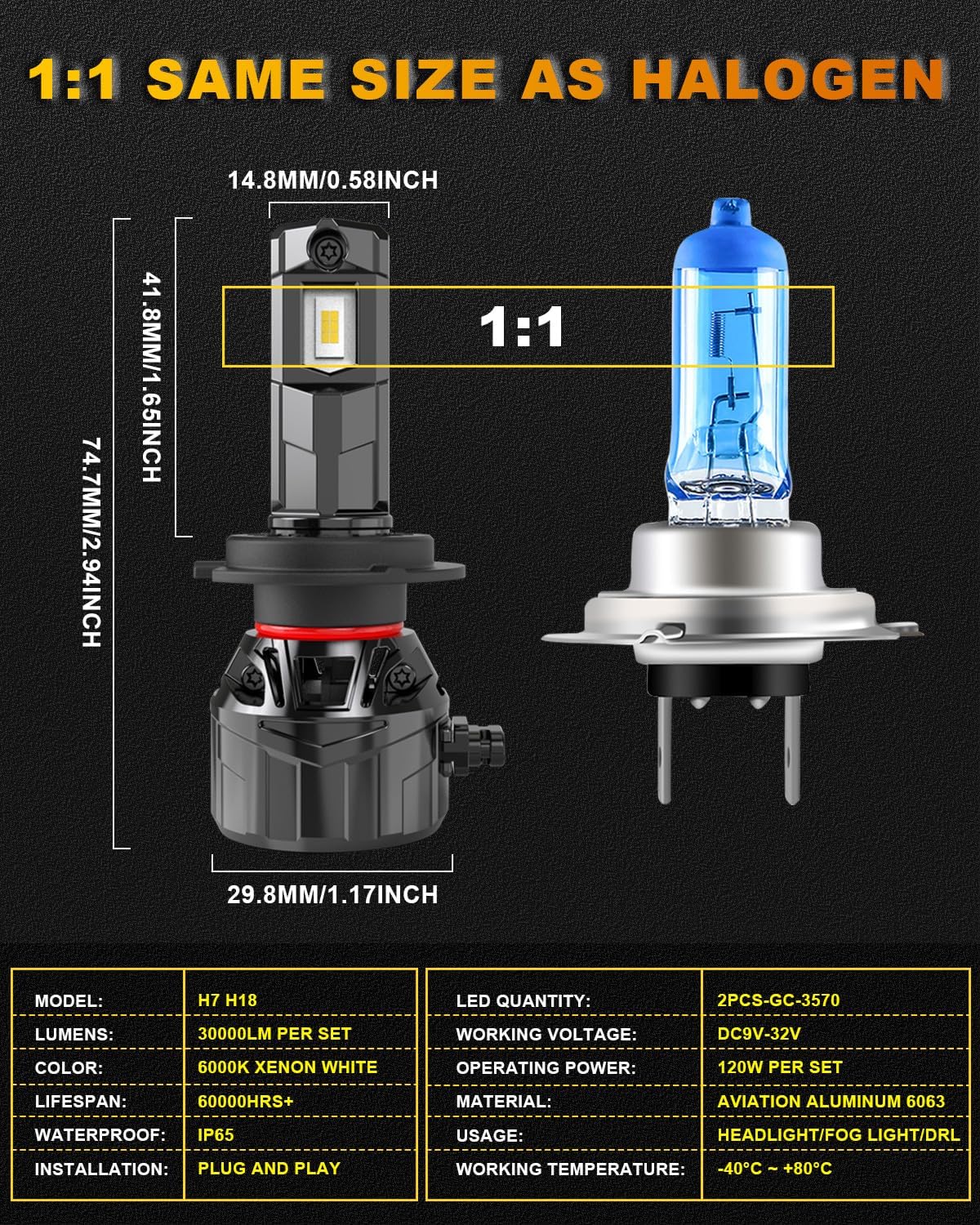 Thumbnail 4 de KATUR H7 LED Headlight Bulb 30000LM