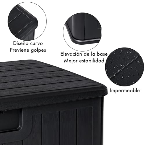 Detalle de Baúl exterior de resina impermeable 450L de T-LOVENDO.ES | Arcón de jardín resistente