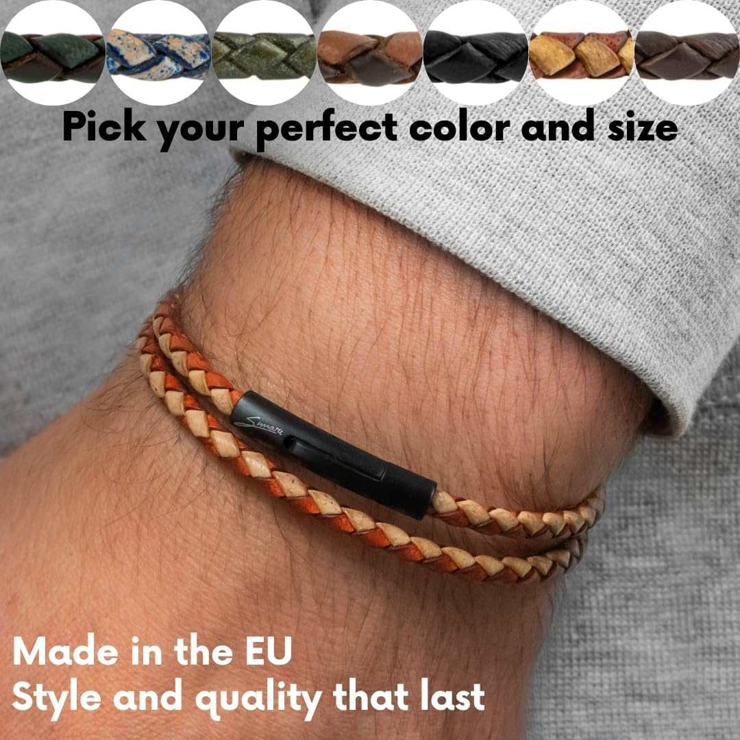 Detalle de Simaru bracelet en cuir 4 mm tressé à enrouler – taille unisexe, fermeture en acier inoxydable