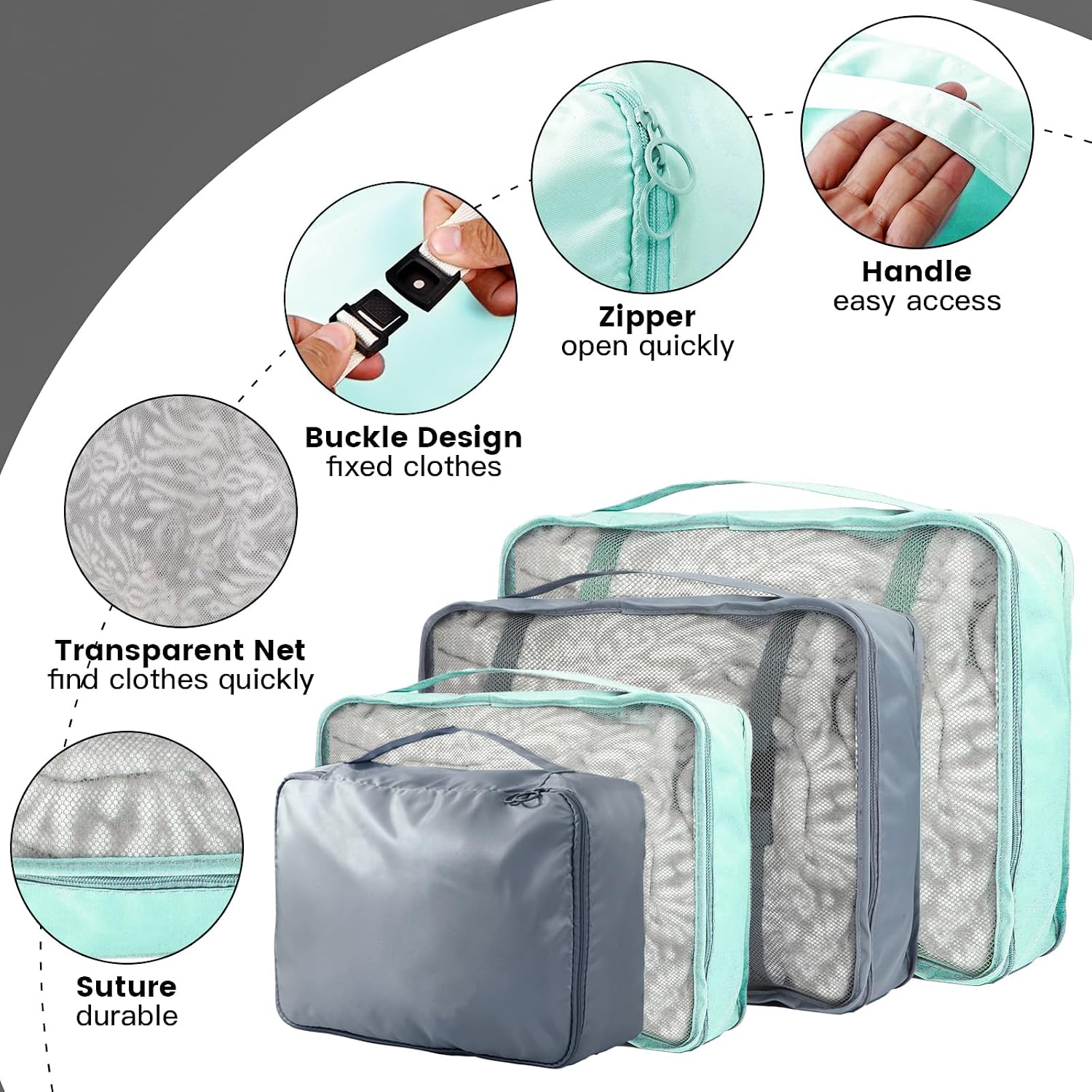 Thumbnail 2 de 14-teilige Zweifarbige Koffer Organizer – Packwürfel-Set für Ordnung im Koffer