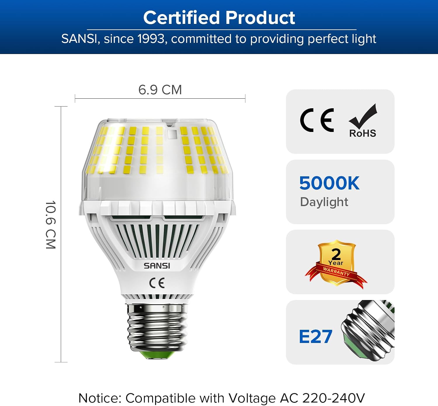 Thumbnail 6 de SANSI 17W dimbare E27-ledlamp A19, 2.500 lumen, 5000K en 270°
