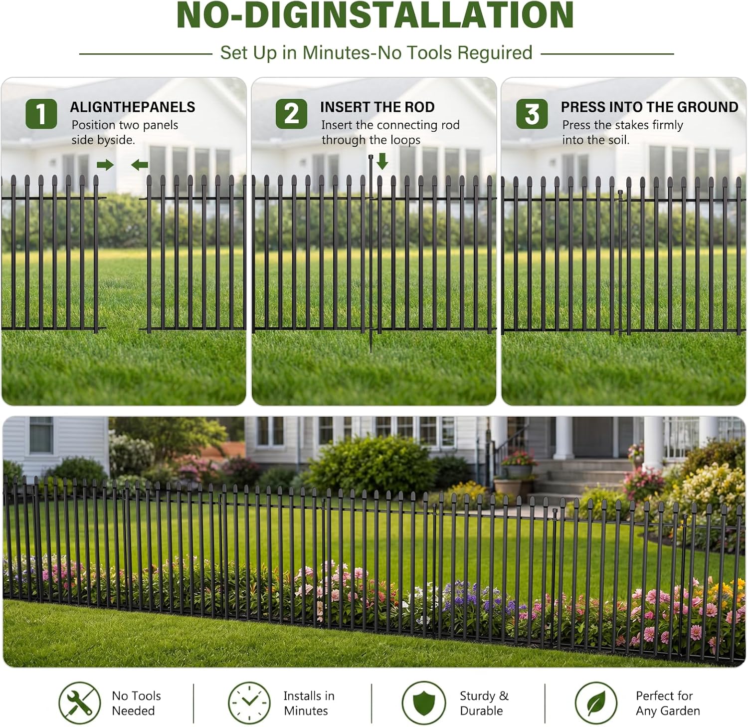 Detalle de Kingido 10 Panels No Dig Decorative Garden Fence with Gate, 81 cm H x 671 cm L