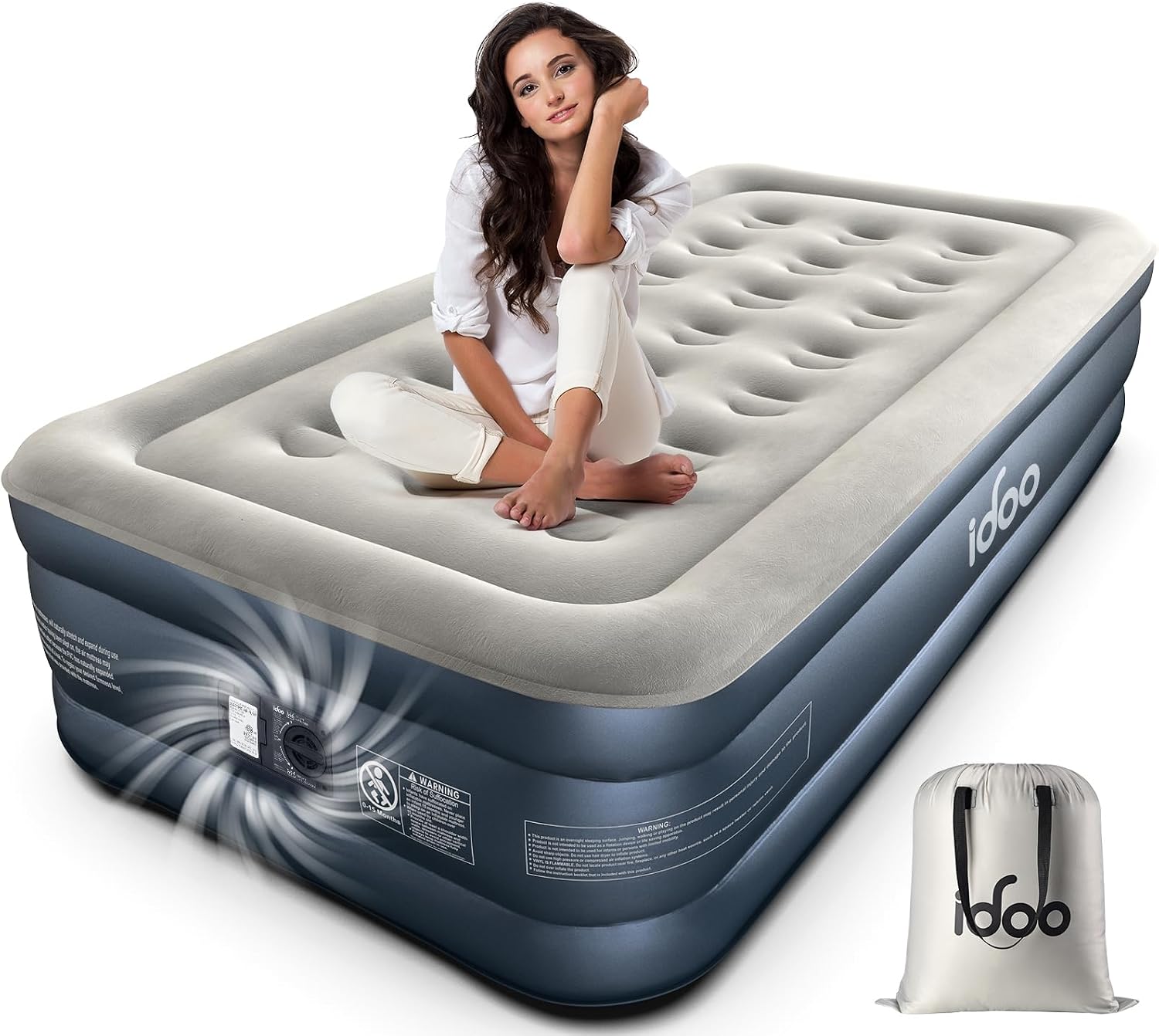 Detalle de iDOO R-M001-GY Twin Air Mattress with Built-in Pump and Flocked Top