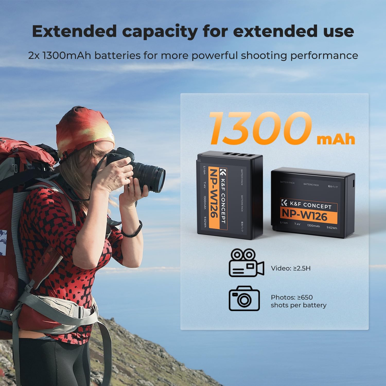 Thumbnail 1 de K&F CONCEPT NP-W126 Caricabatterie doppio 1300 mAh