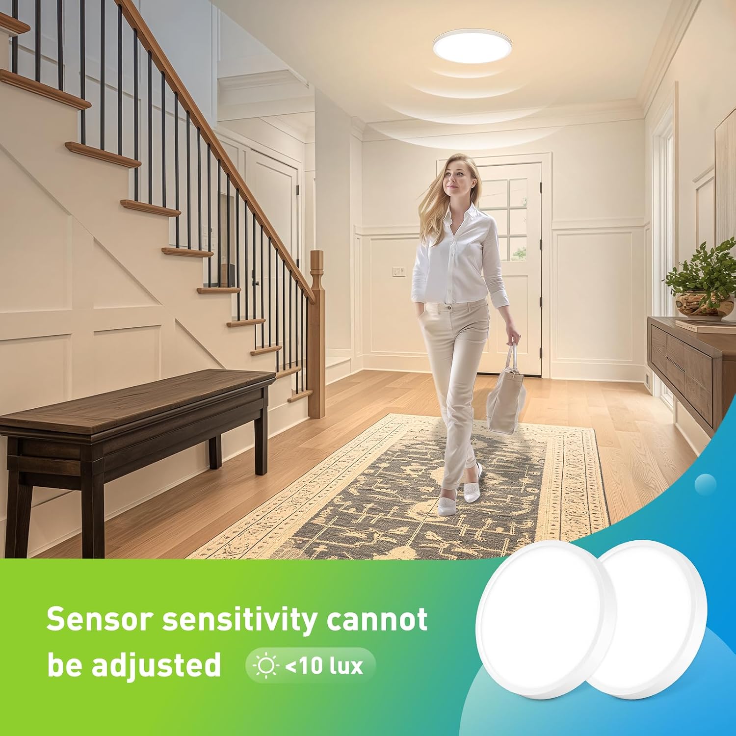 Detalle 1 de Yafido LED-taklampa 24 W med radarsensor, IP44 och tre färgtemperaturer, 2-pack