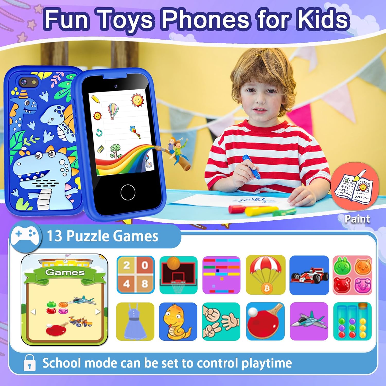 Detalle de Kids Smart Phone for Boys: 2.8" Touchscreen Learning Toy with Dual Camera and 8GB Card