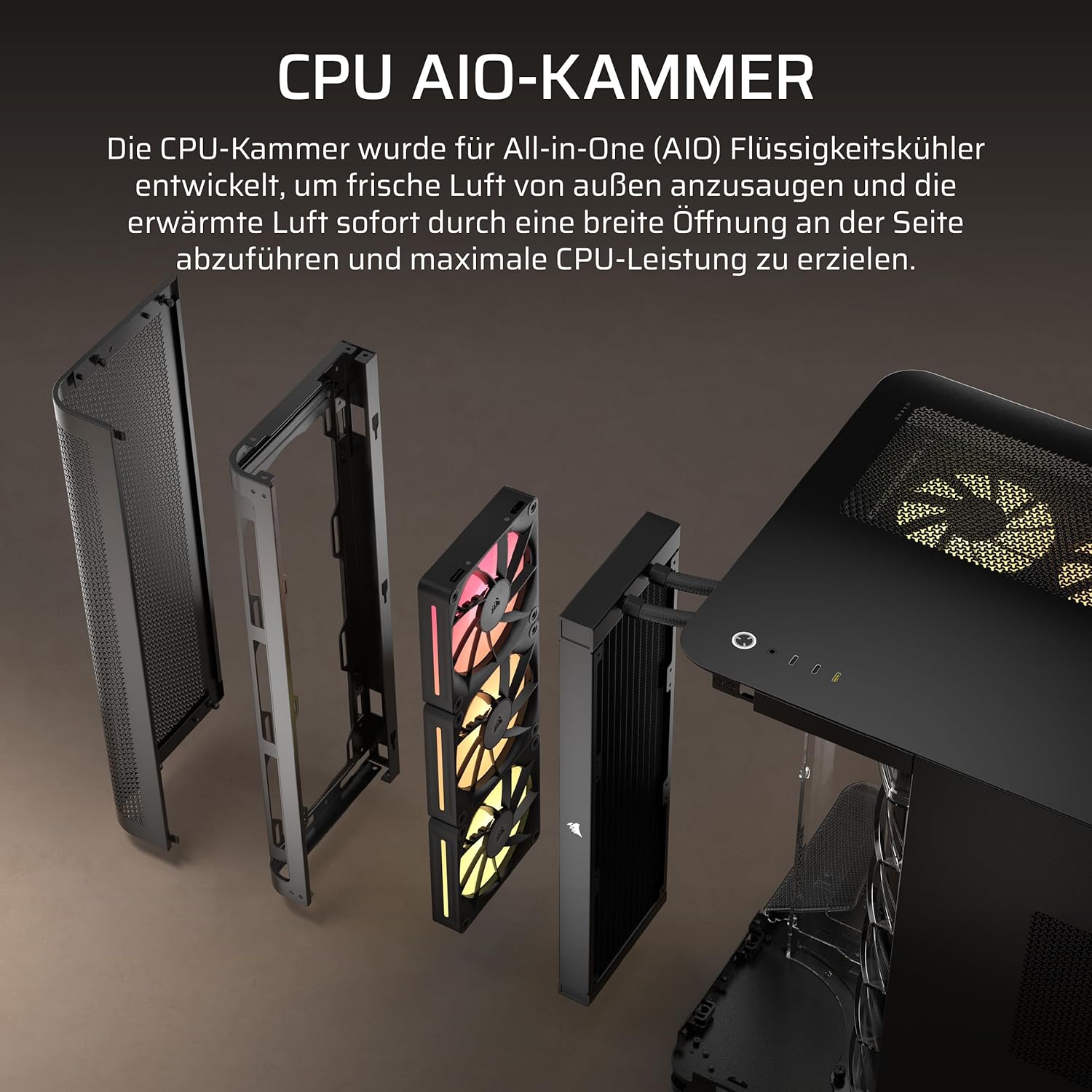 Thumbnail 4 de CORSAIR AIR 5400 LX-R RGB iCUE LINK Dreifach-Kammer-Mid-Tower: Kühlungslösung mit drei Kammern