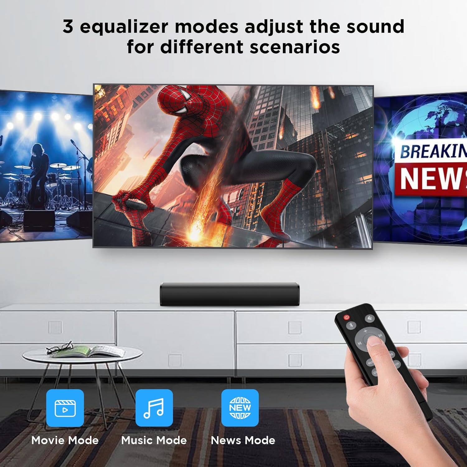 Detalle de MZEIBO KY-Mini 50W Mini Soundbar with Bluetooth, ARC, Optical and AUX