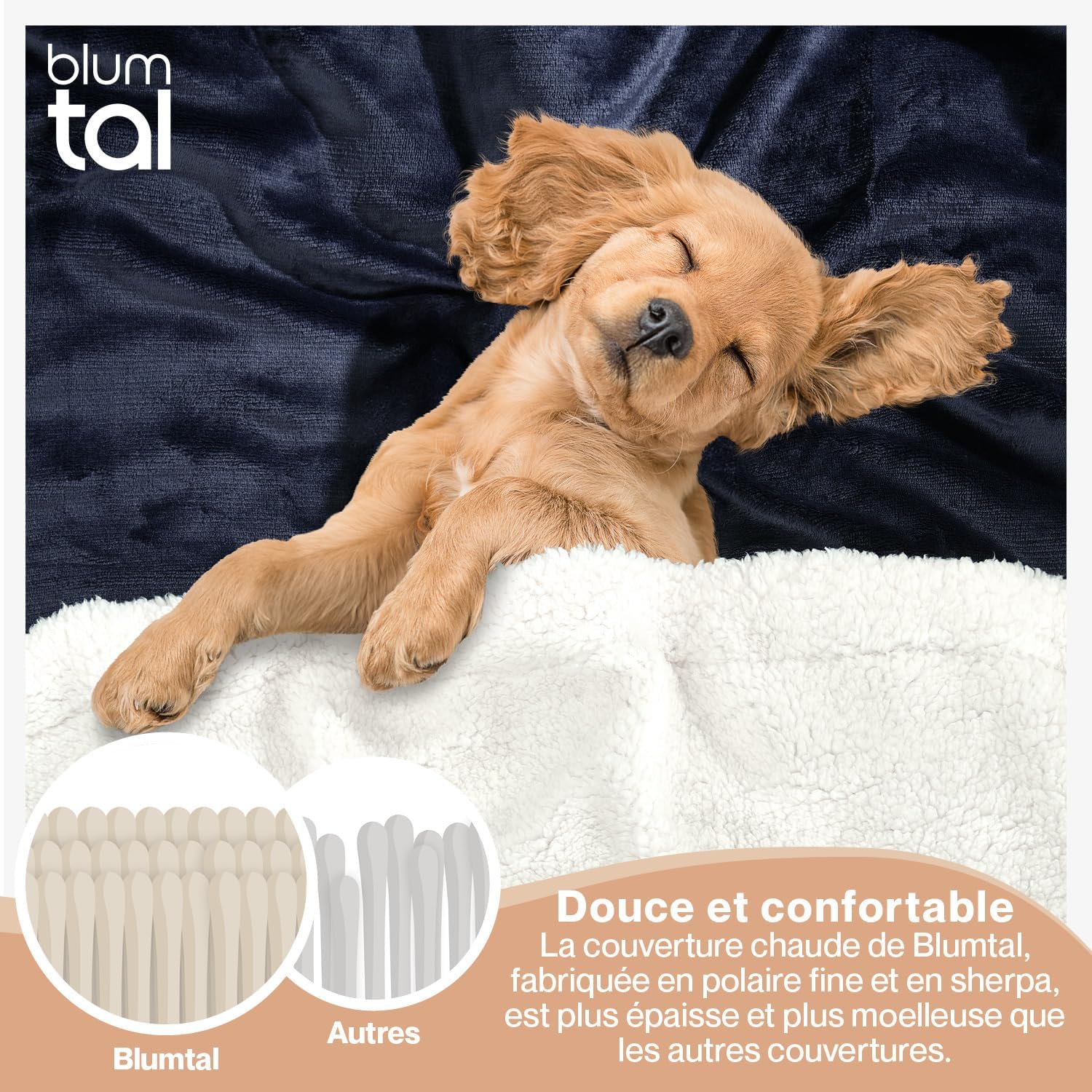 Thumbnail 3 de Blumtal Plaid Polaire 220 x 240 - Certifié OEKO-TEX, Sherpa, bleu foncé