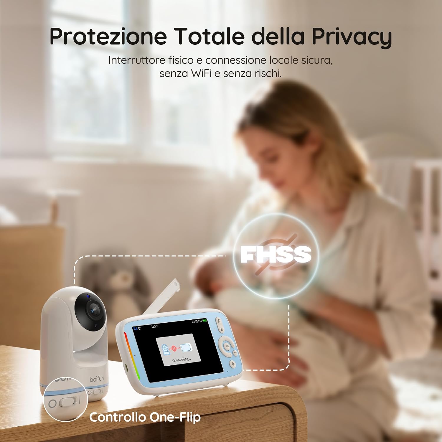 Detalle de Boifun Baby Monitor 5" con telecamera 360° e audio bidirezionale