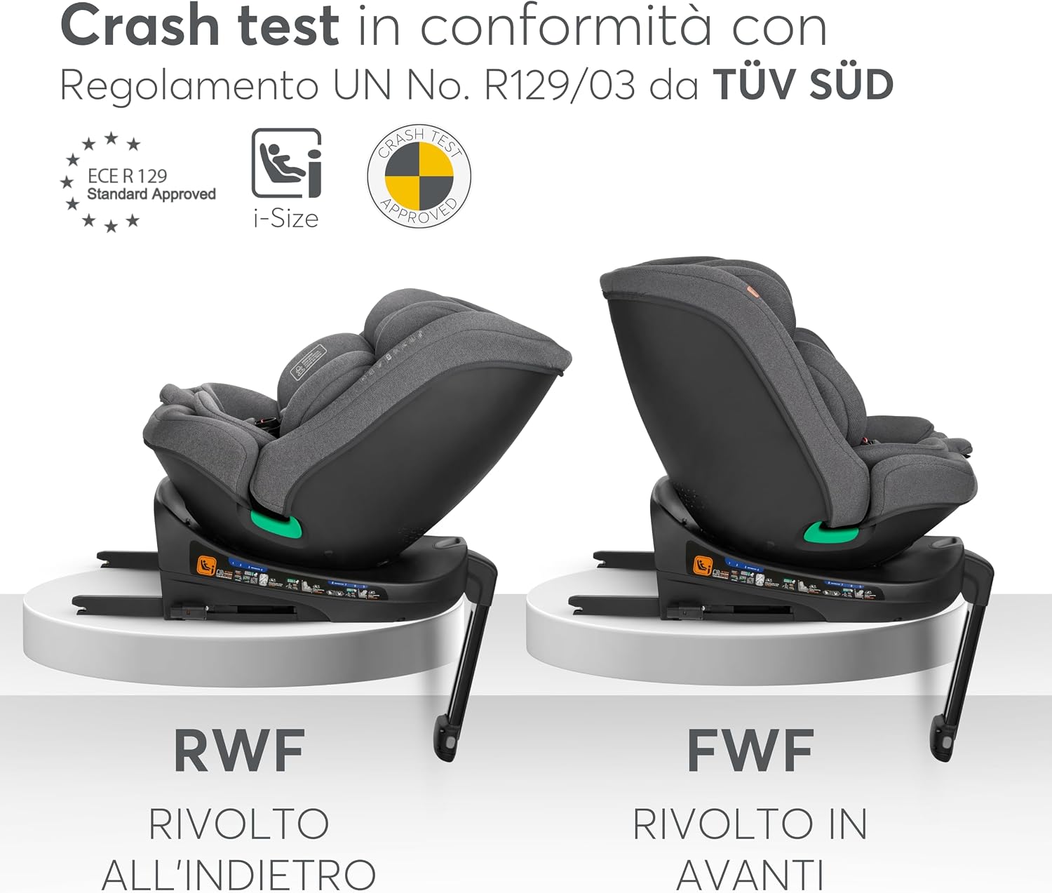 Detalle 2 de KikkaBoo Siège Auto Bébé 0 à 36 kg i-SECURE, i-Size ISOFIX, Pivotant 360°, Gris Foncé