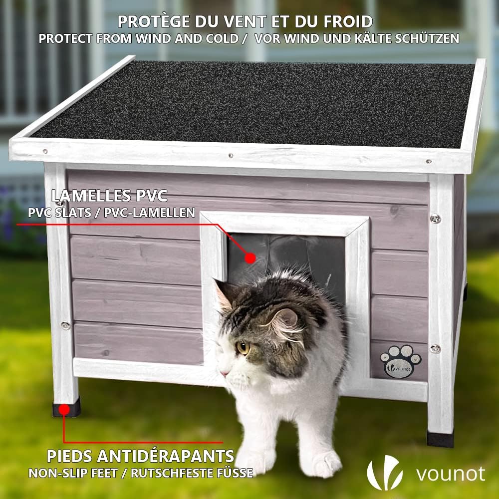 Thumbnail 2 de VOUNOT Casetta per Gatti in Legno con Finestra in Plexiglas – Cuccia da Esterno 57x45x43 cm