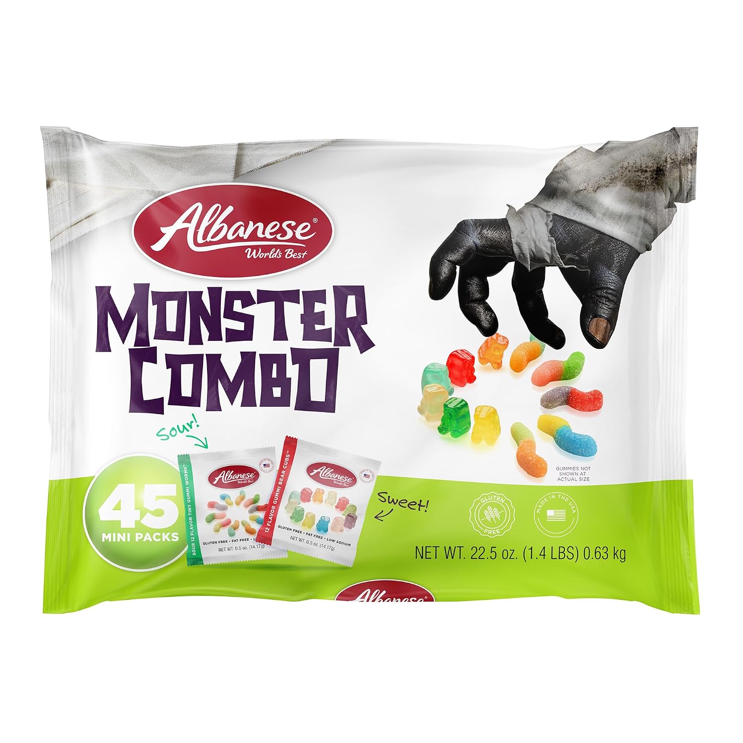 Detalle de Albanese 53552 Sweet & Sour Monster Combo Gummy Candy, 45 Snack Bags