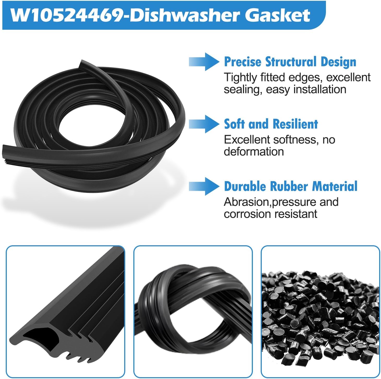 Detalle de YEECHUN W10524469 Dishwasher Door Seal Gasket, 79.5-Inch Replacement