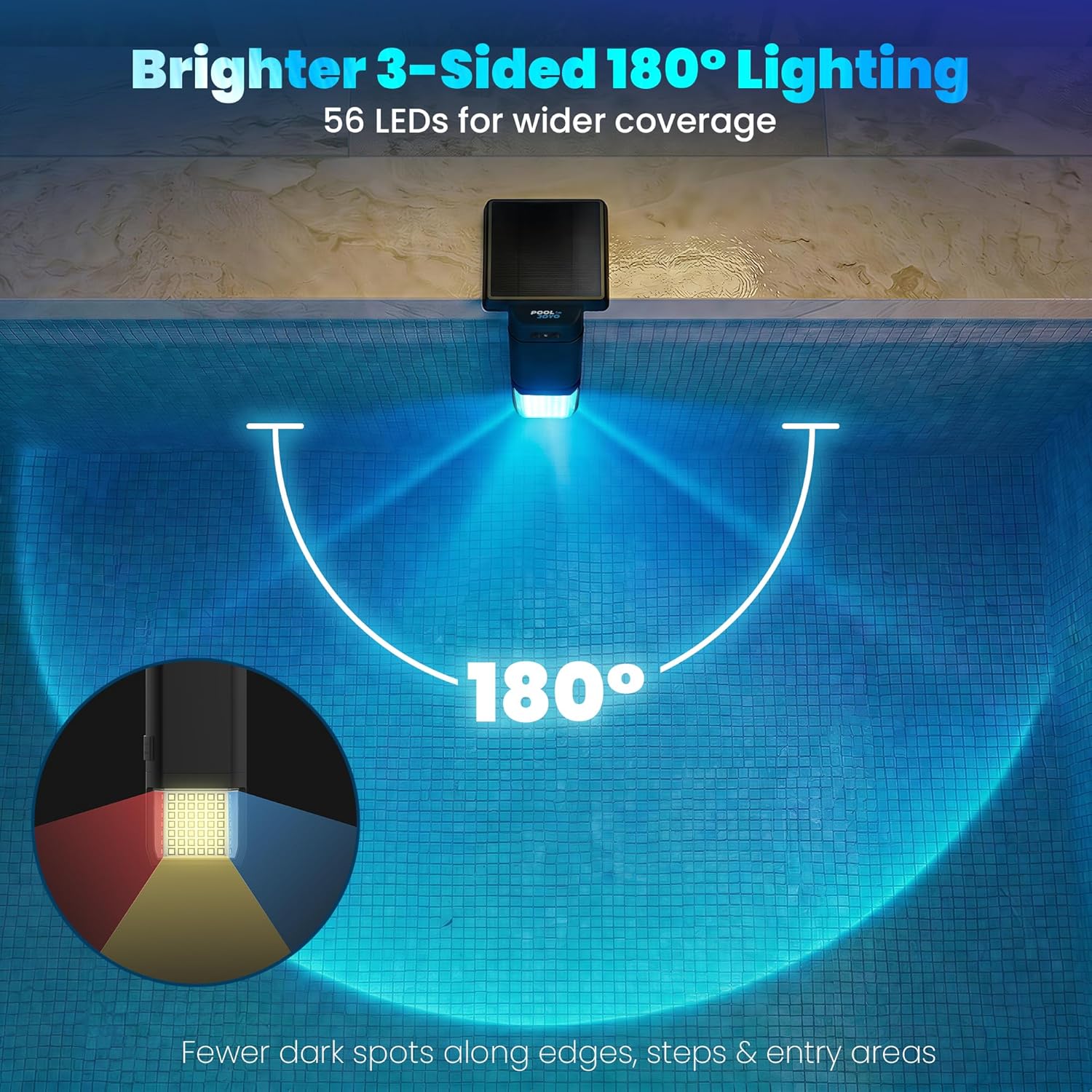 Detalle de Solar Pool Lights for Inground Pools with Remote (2-Pack) – 56 LEDs, 3-Sided 180° Underwater Glow