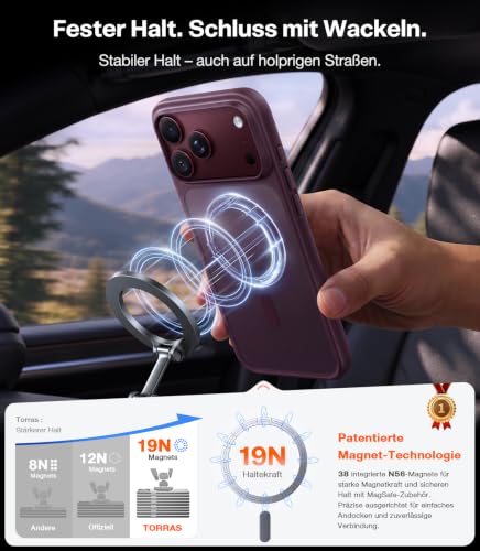 Detalle de TORRAS Guardian-Mag Hülle für iPhone 18 Pro MagSafe – Burgunderrot