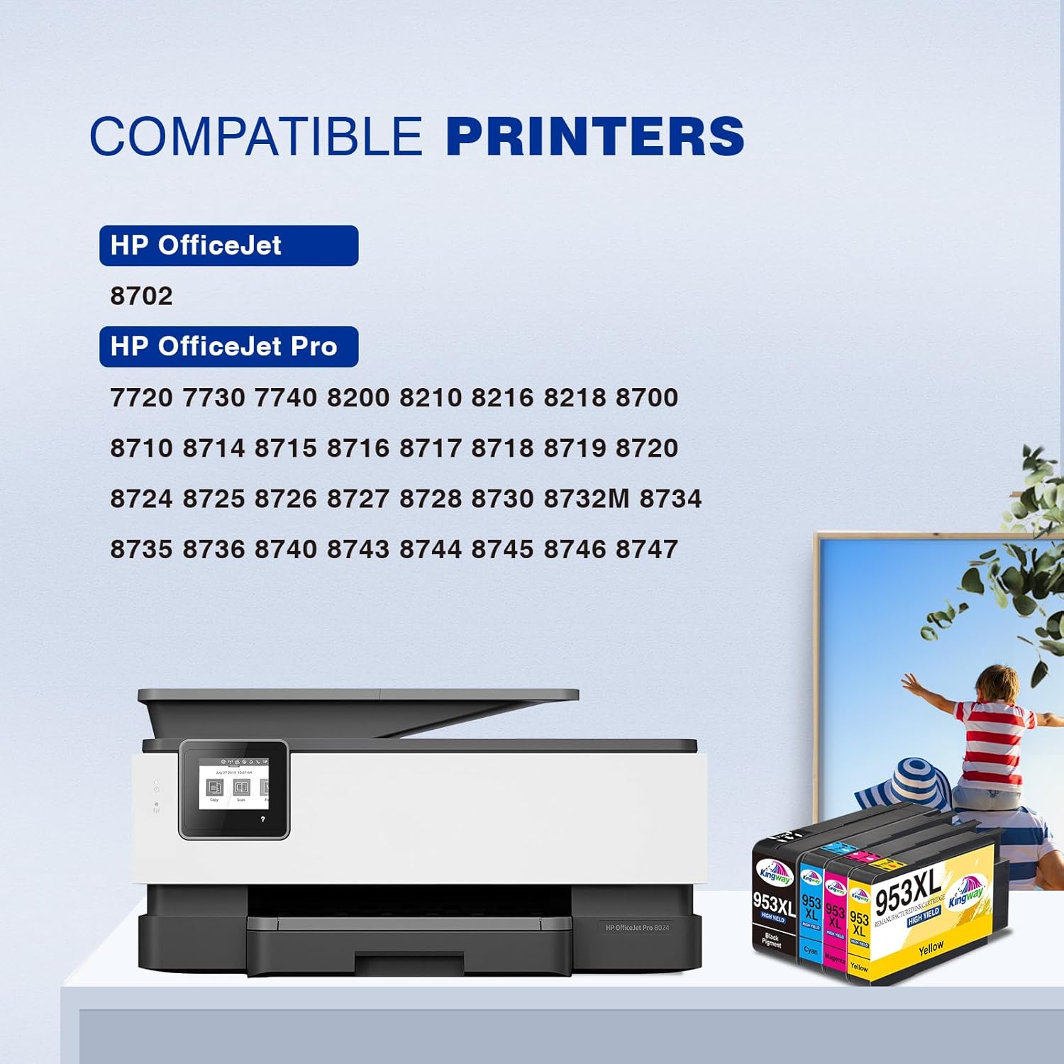 Thumbnail 1 de KINGWAY 953XL Ink Cartridges 4-Pack – High Yield Remanufactured for HP OfficeJet