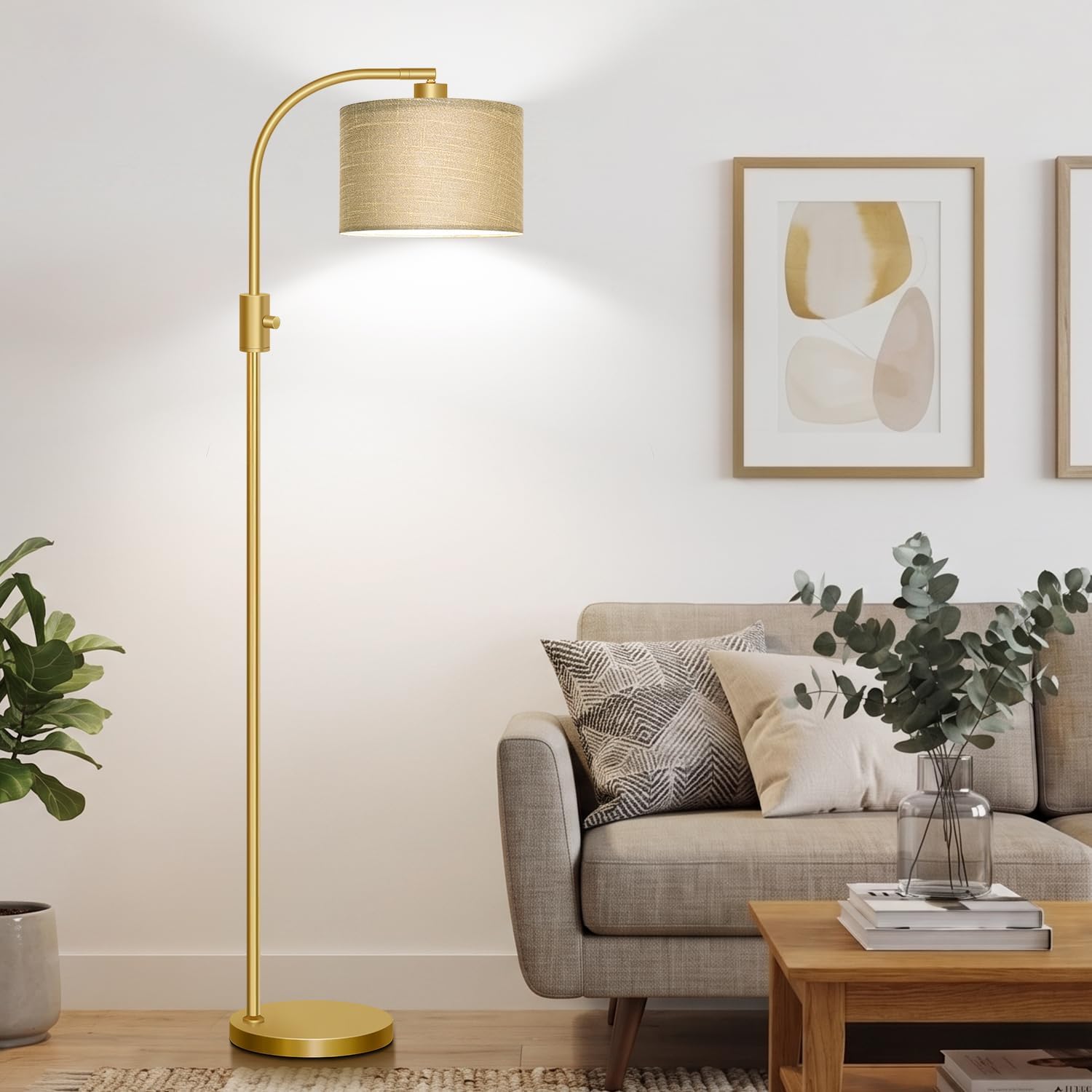 Thumbnail 5 de Nintiue Dimmable Gold Floor Lamp with Adjustable Arc Shade and 1200-Lumen LED Bulb