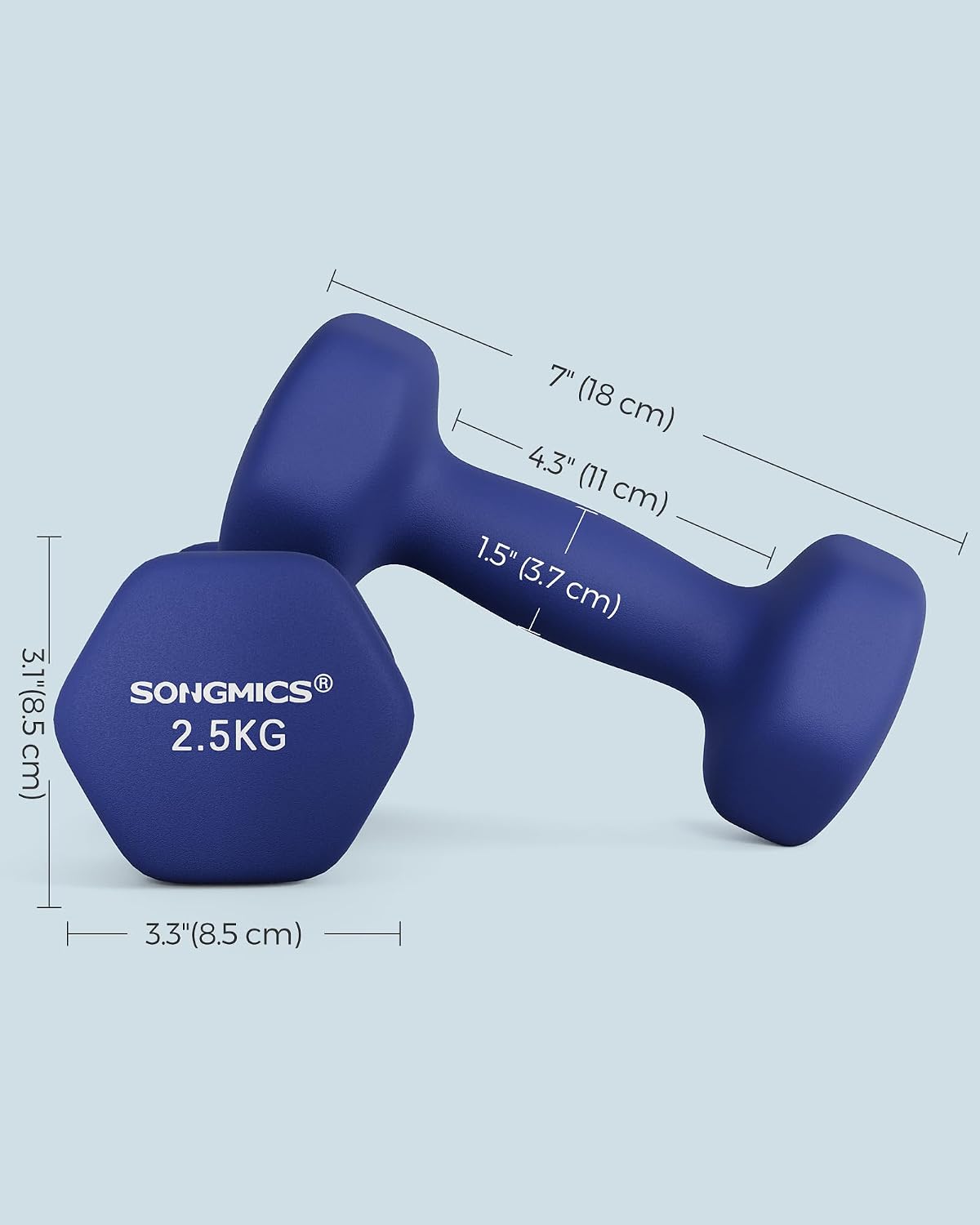 Thumbnail 5 de SONGMICS 2 x 2.5 kg Hex Dumbbells with Coated, Non-Slip Grip