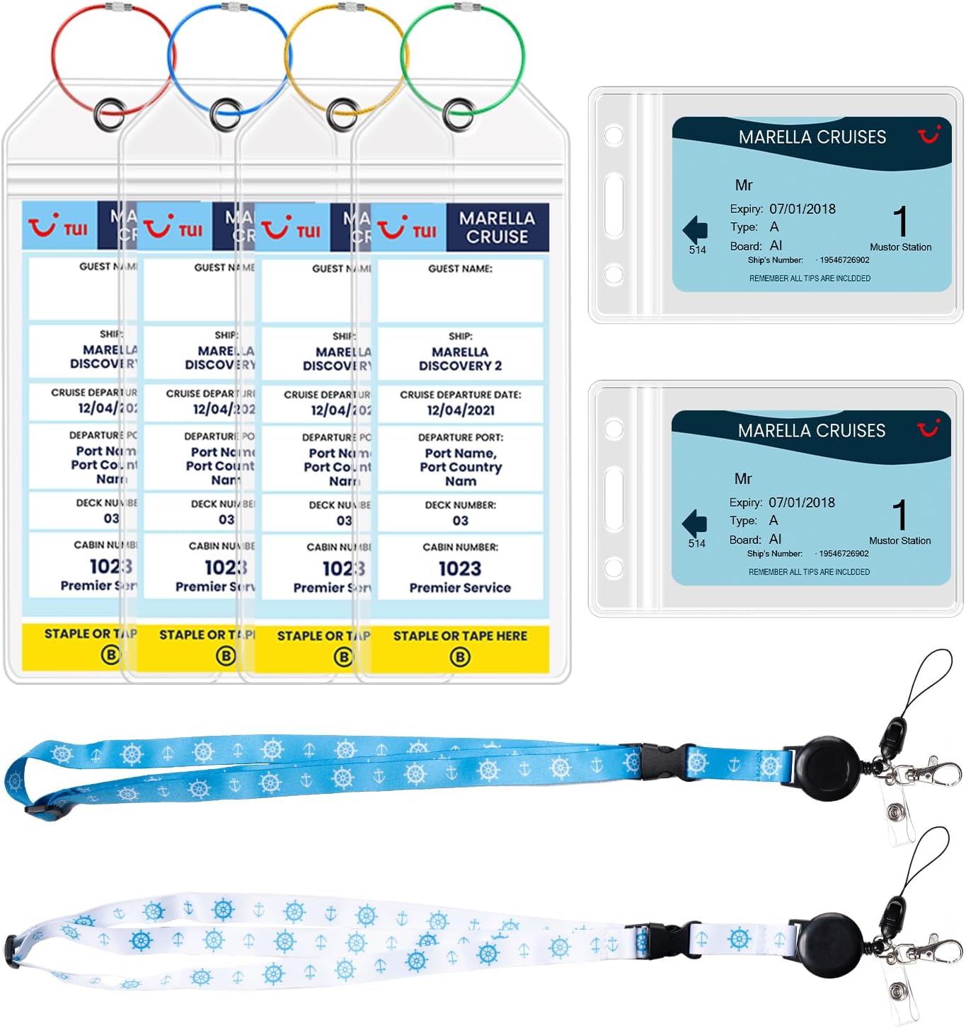 Detalle de 6-Pack Marella (TUI) Cruise Luggage Tag Holders – Waterproof Clear Tags with Steel Loops & Retractable Lanyards