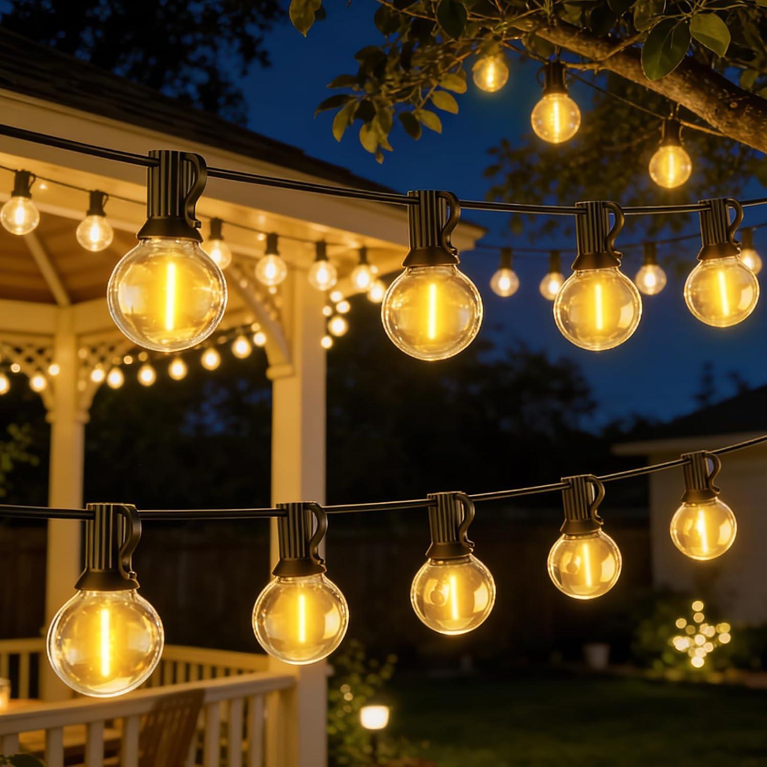 Thumbnail 6 de Catena Luminosa Esterno 30 Metri BokiHuk — con telecomando dimmerabile e 50+2 lampadine G40 LED per giardino e patio