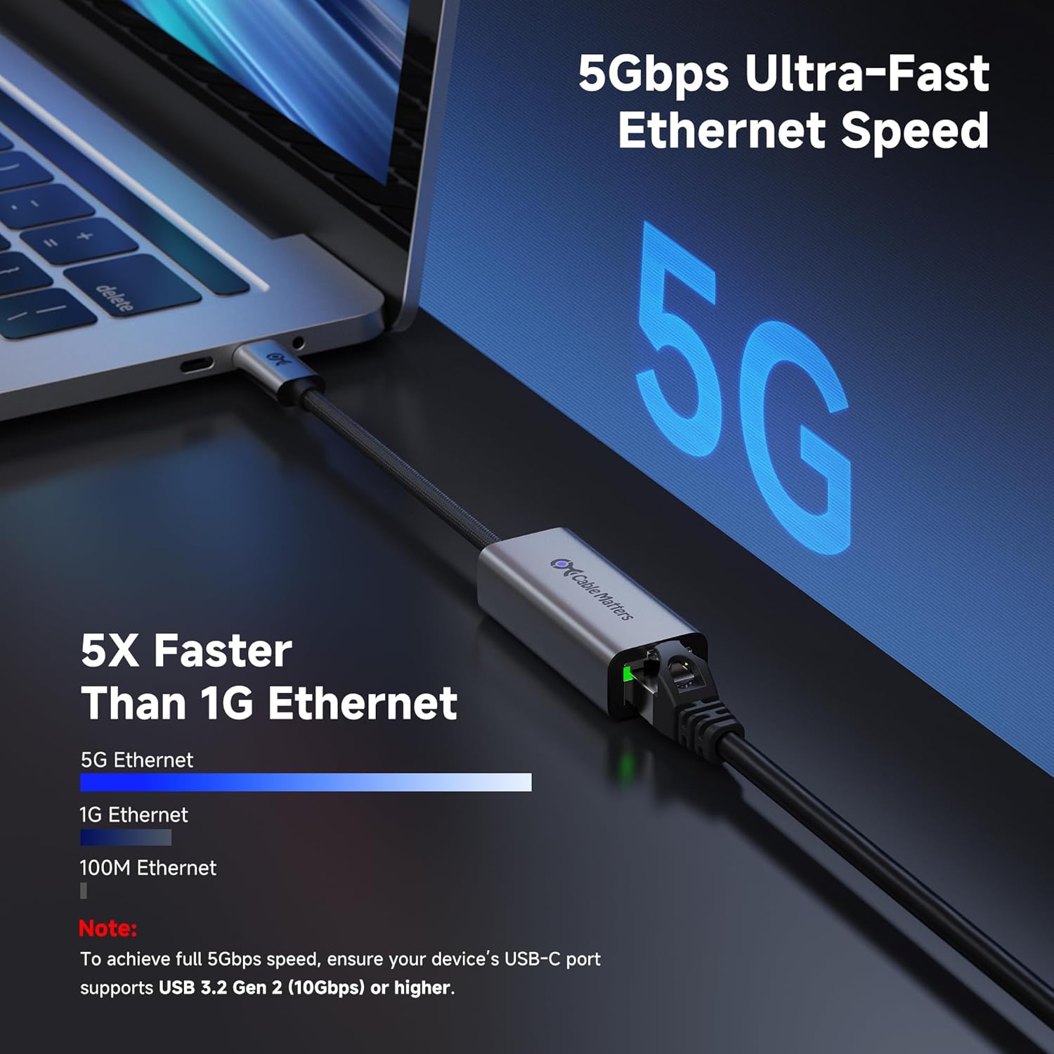 Thumbnail 1 de Cable Matters USB-C to 5Gb Ethernet Adapter (USB4/Thunderbolt 4/5) — Plug & Play 5 Gigabit Networking
