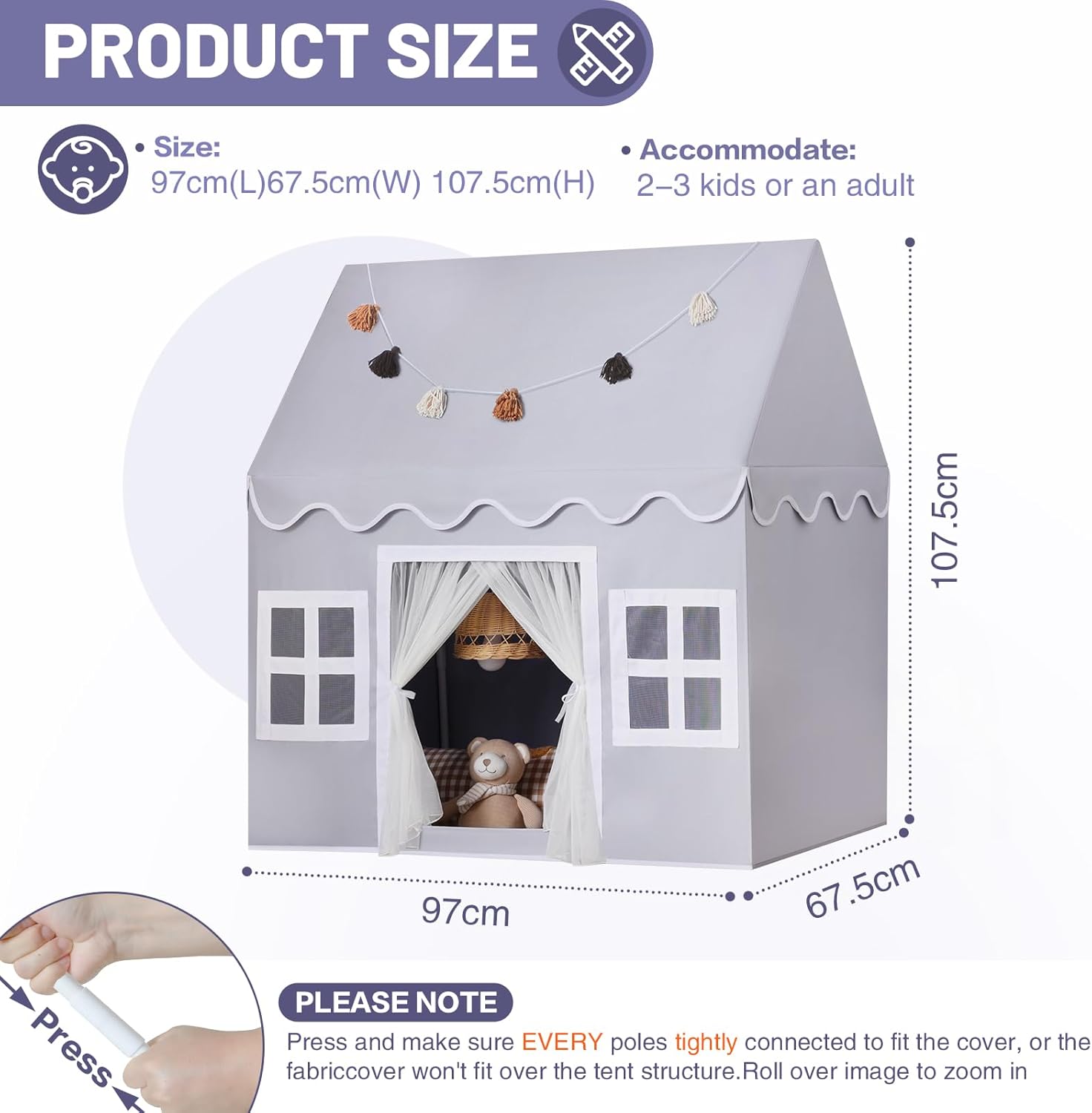Detalle 2 de Wilwolfer Tienda de campaña infantil Tipi para interiores y exteriores