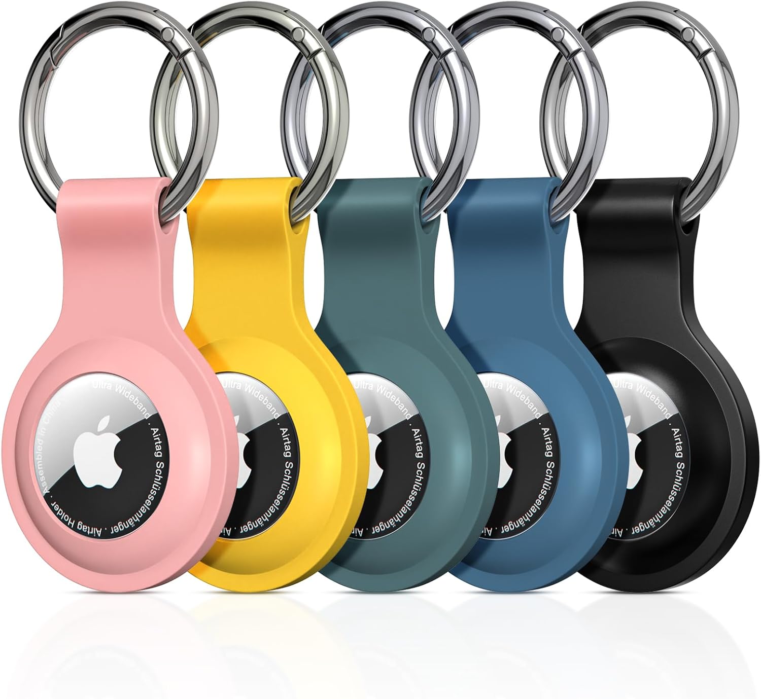 5 Étuis en silicone pour Apple AirTag avec porte-clés – protection anti-chute et anti-rayures