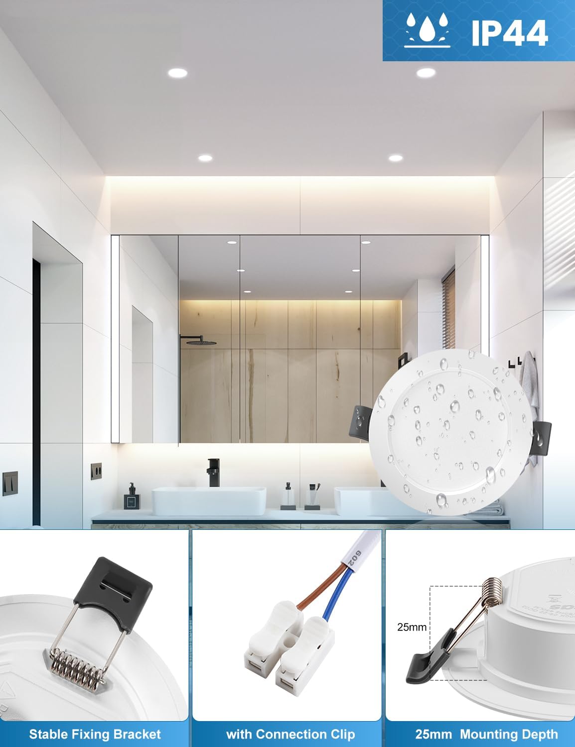 Thumbnail 2 de COTLEDL LED-Einbaustrahler Flach 230V im 10er-Set, 5W, 6000K, IP44