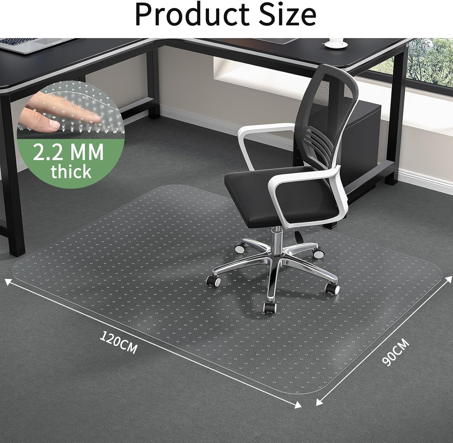 Thumbnail 1 de WASJOYE Office Chair Mat Carpet 90x120 cm – Transparent PVC Carpet Protector for Low-Pile Carpets
