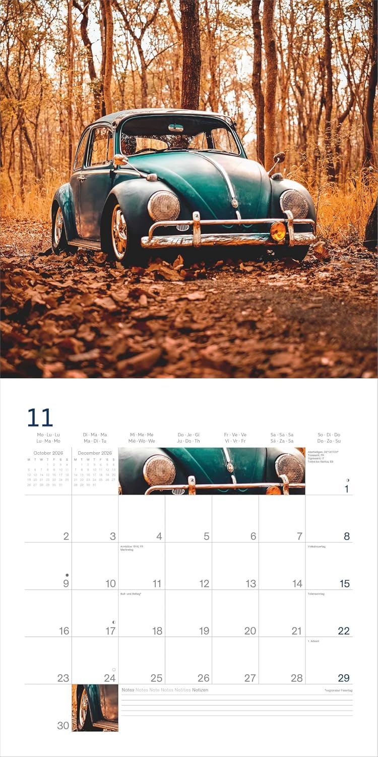 Detalle de VW Käfer Kalender 2026 (arti) – Wandkalender 30 x 30 cm mit Kultauto-Fotografien