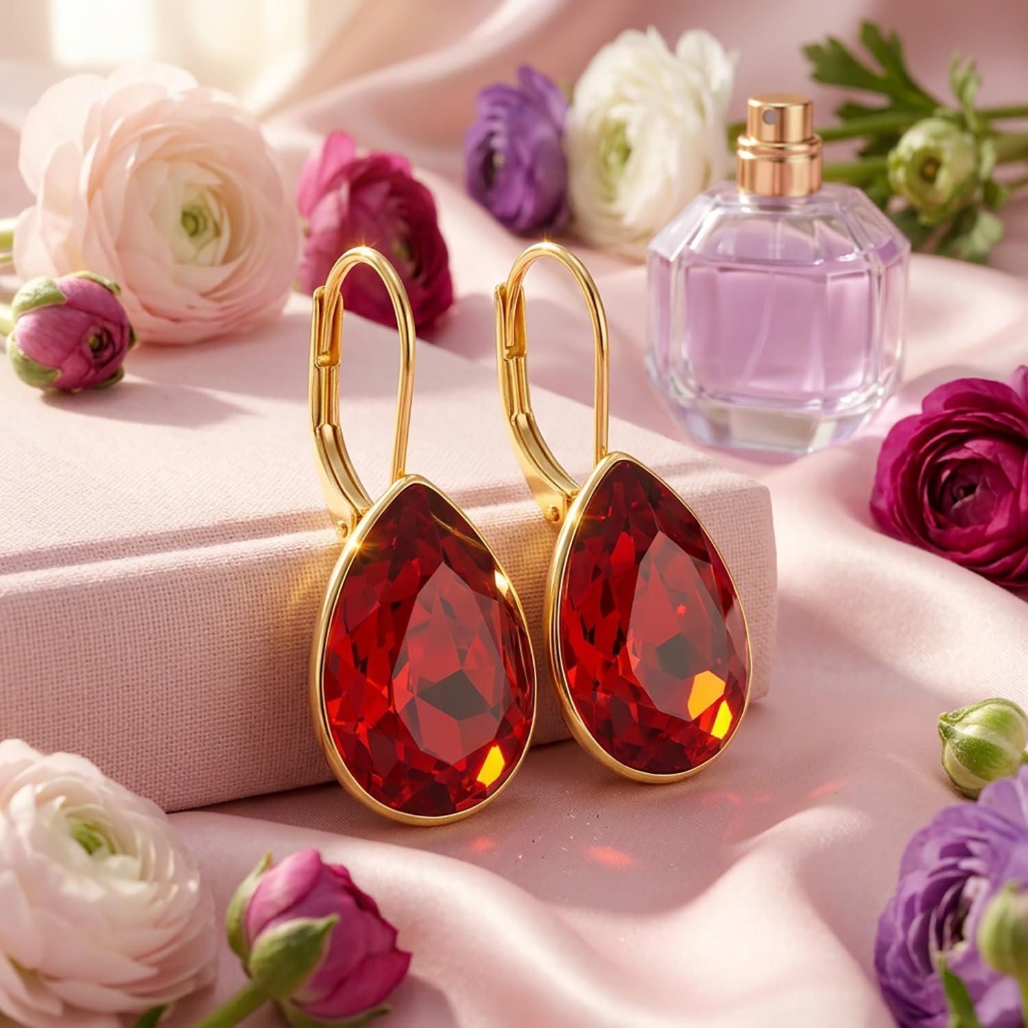 Detalle 2 de 925 Ohrringe Kristallen Gold Schlichte Ohrhänger – 26 mm lang, klappverschluss