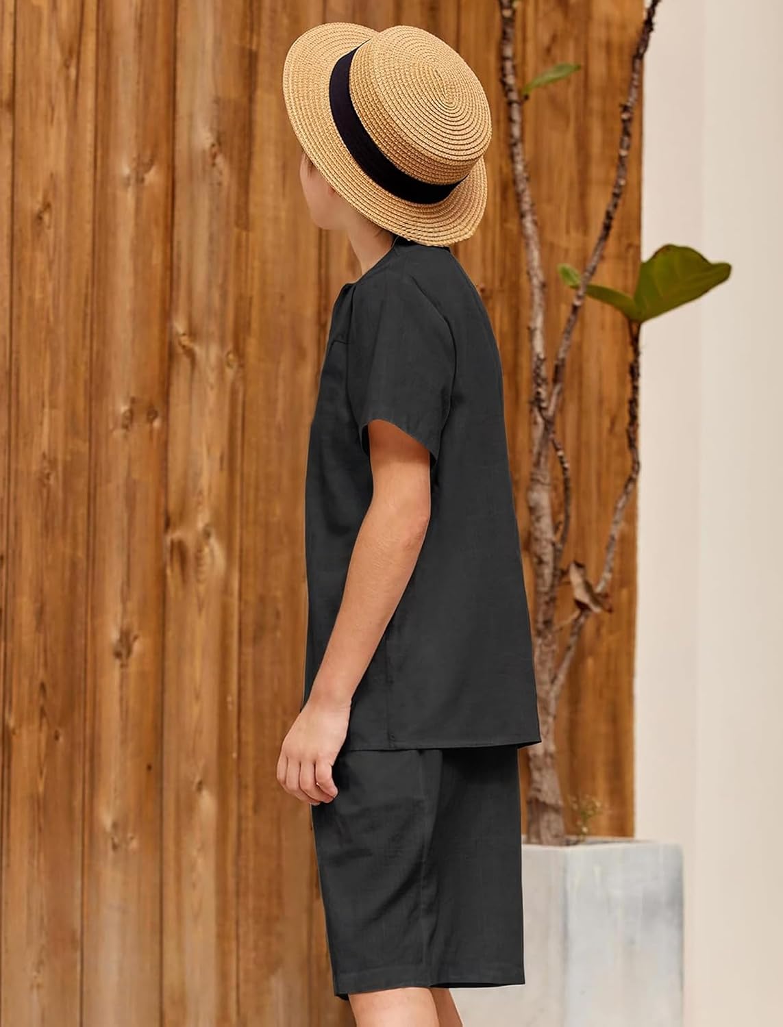 Thumbnail 6 de JiAmy Boys Clothing 2 Piece Set: Henley Top and Shorts Kit for 5–14 Years