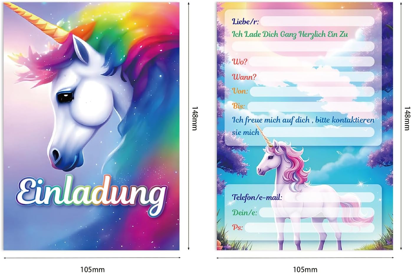 Thumbnail 1 de Werfunee 12er Einhorn-Einladungskarten für Mädchengeburtstag – 15 x 11 cm