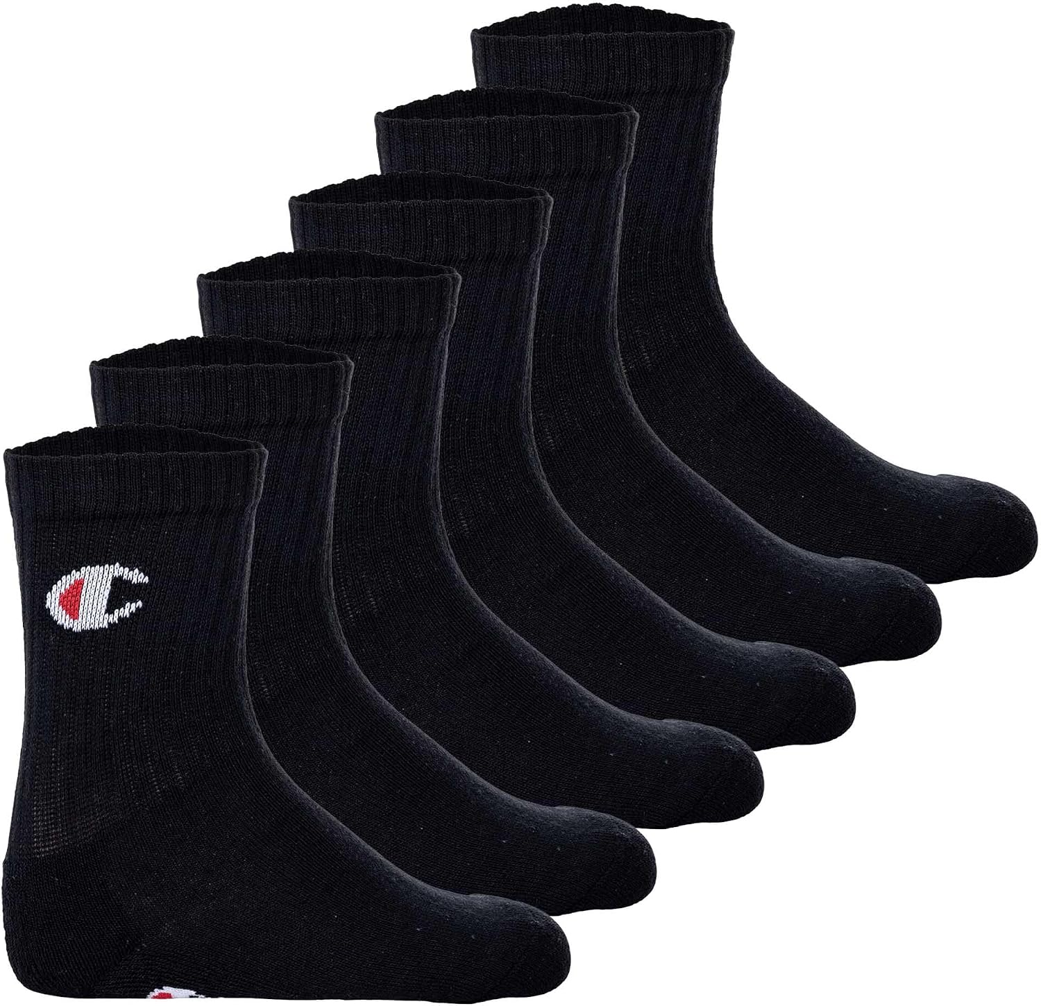 Detalle de Champion Logo Socks 6 Pairs – Cotton Crew Length, Ribbed
