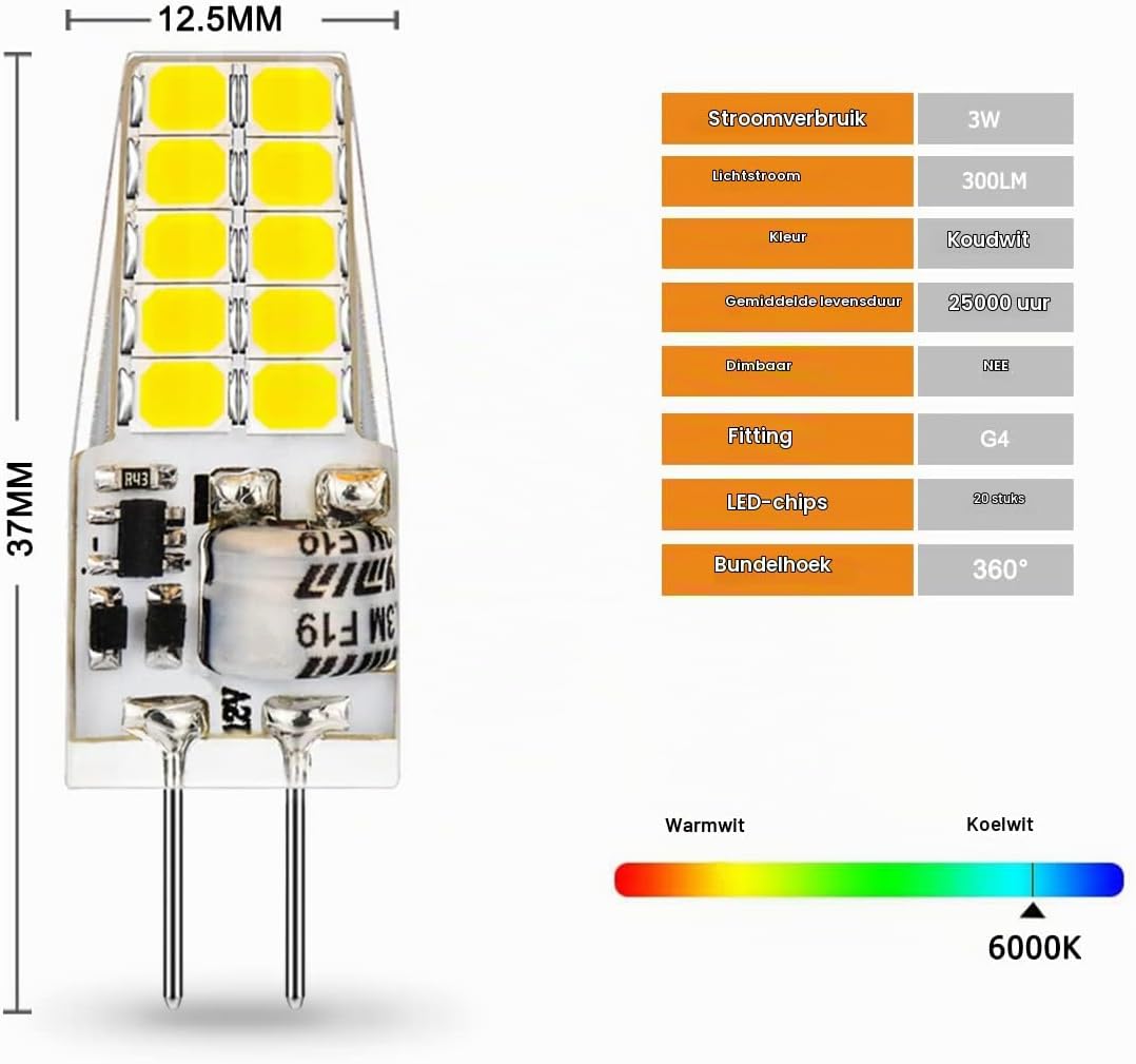 Detalle 2 de Auting G4-2835-20LED-CW G4-ledlampen 3,5 W, 3000 K, 400 lm, set van 10