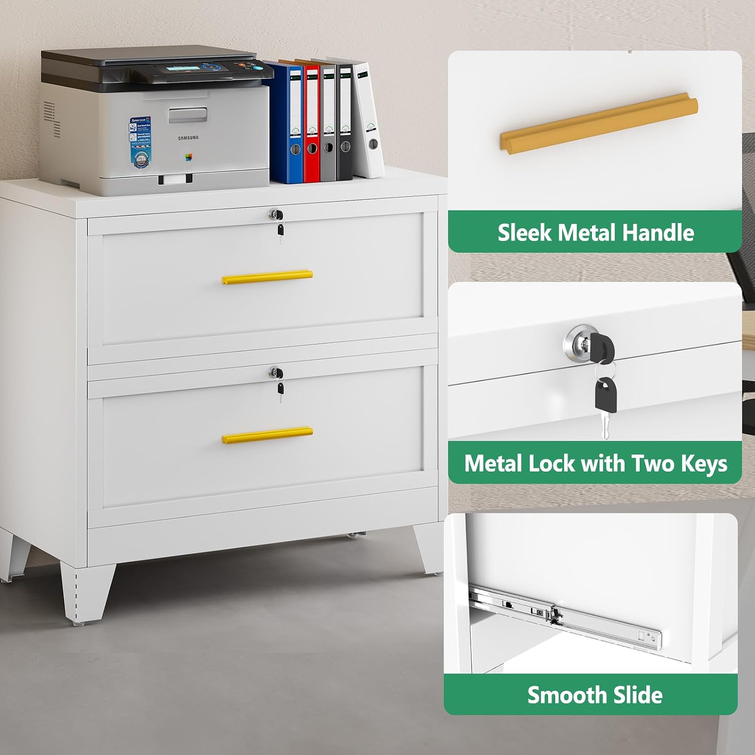 Detalle de Lateral File Cabinet with Lock, 2-Drawer