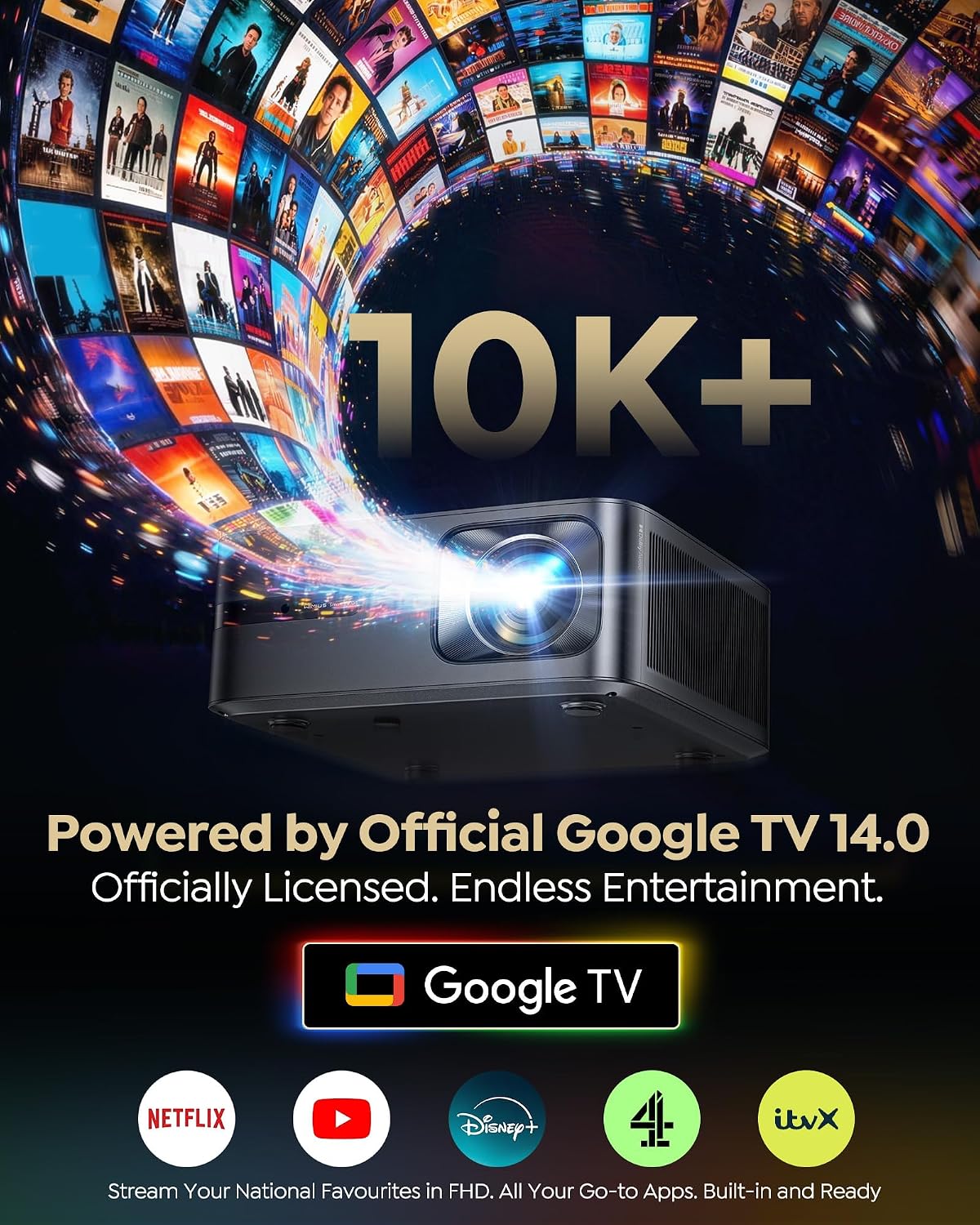 Thumbnail 1 de WiMiUS G2 Smart Projector with Google TV 14.0: 2500 ANSI, 1080P Native, 4K Decode, MEMC & 40W Dolby Audio