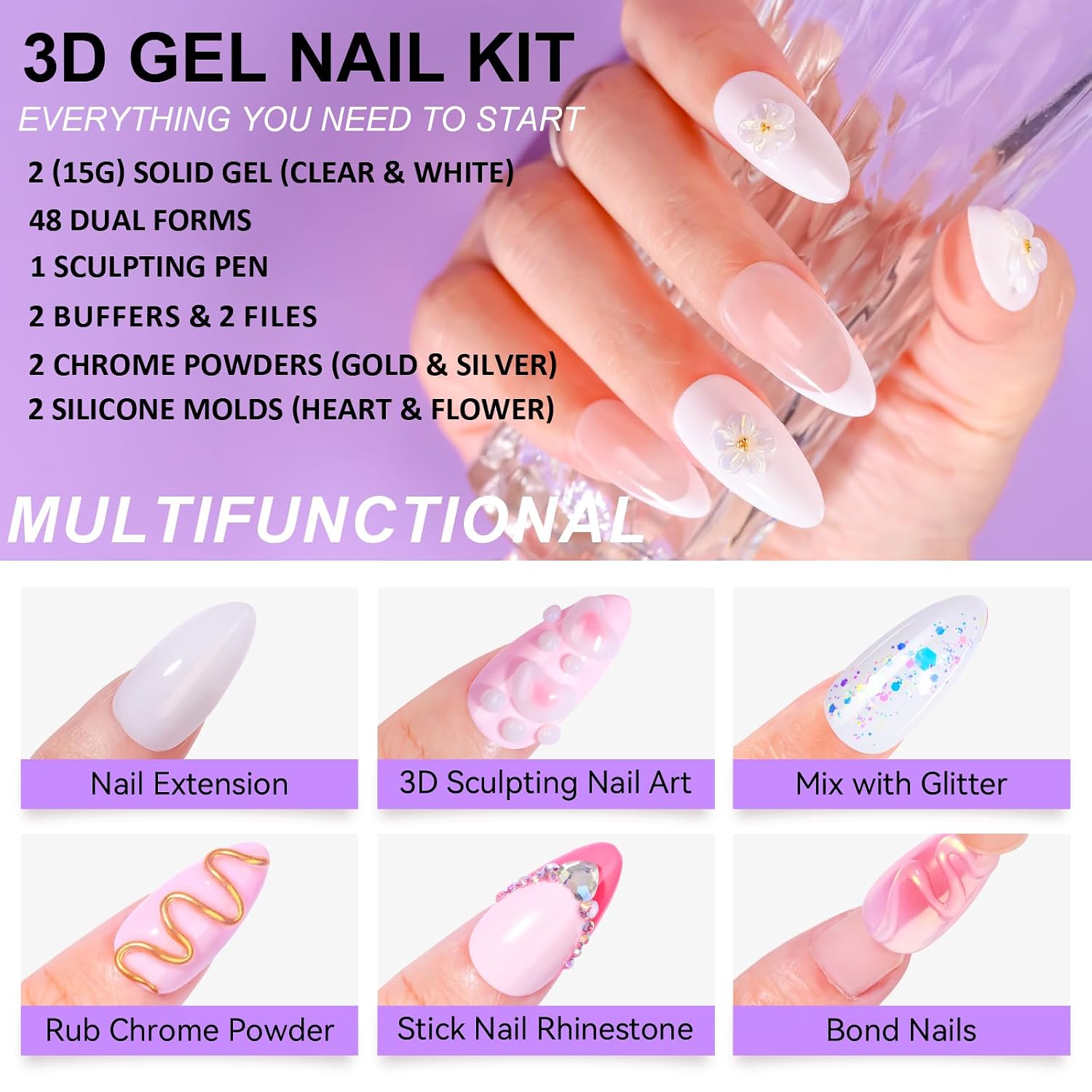 Detalle de Makartt 3D Gel Nail Art Starter Kit with Clear & White Builder Gel