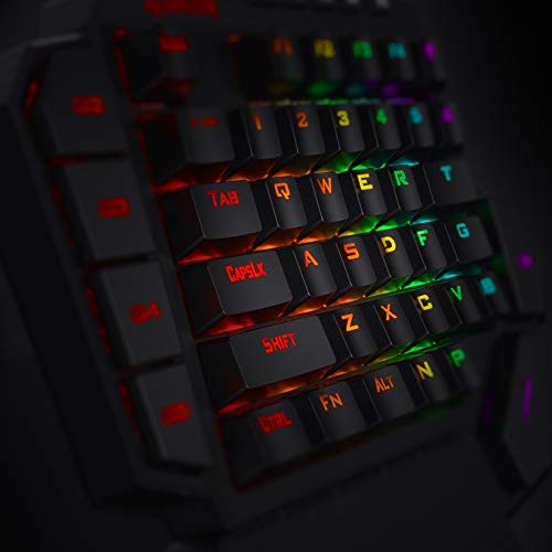 Detalle de Redragon K585 DITI: teclado mecánico para juego de una mano con 7 macros RGB y reposamuñecas desmontable