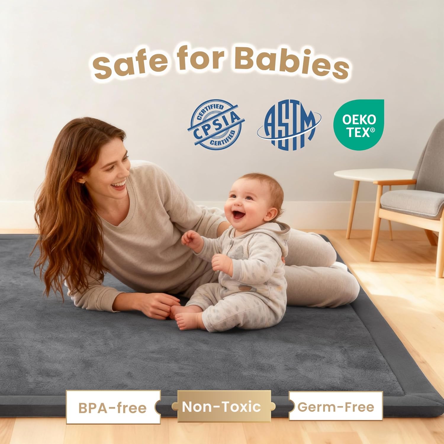 Thumbnail 1 de ACOMOPACK 1.3-inch Memory Foam Play Mat with Non-Slip Backing (39×59, Dark grey)